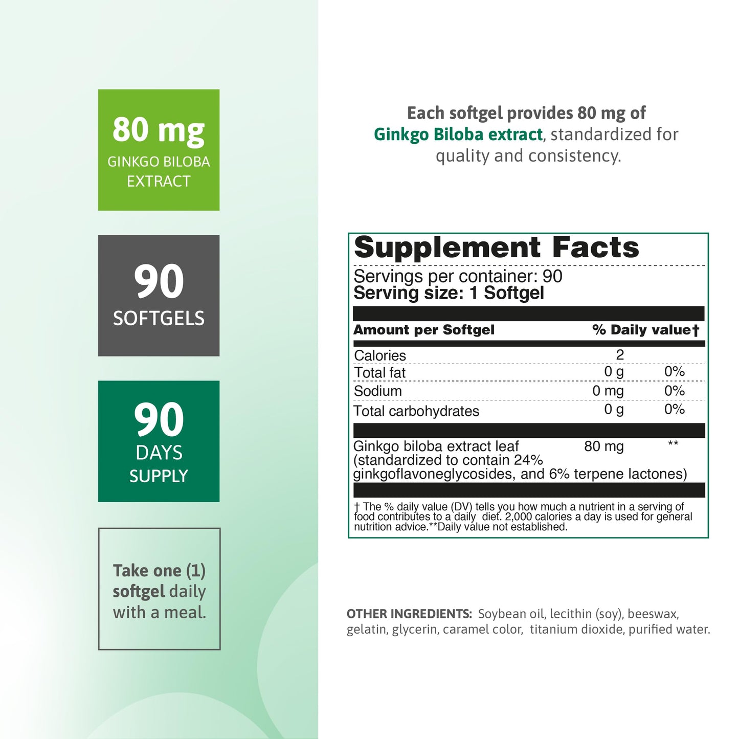 Nutra Nutrition Ginkgo Biloba Supplement 80 mg Capsule, 60 Count