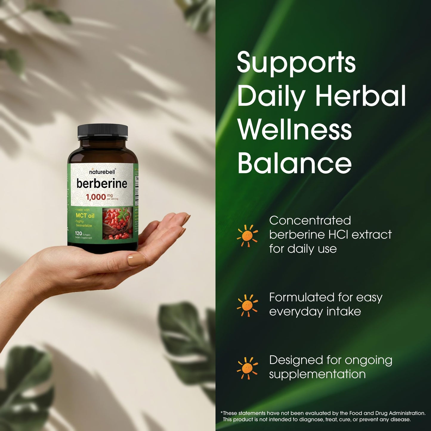 NatureBell Berberine 1,000mg Softgels 120 Count