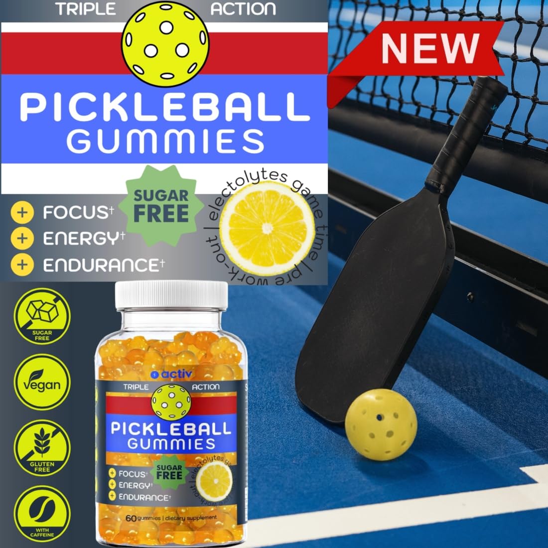 SIRIUS INTERNATIONAL Pickleball Gummies Gummy 60 Count