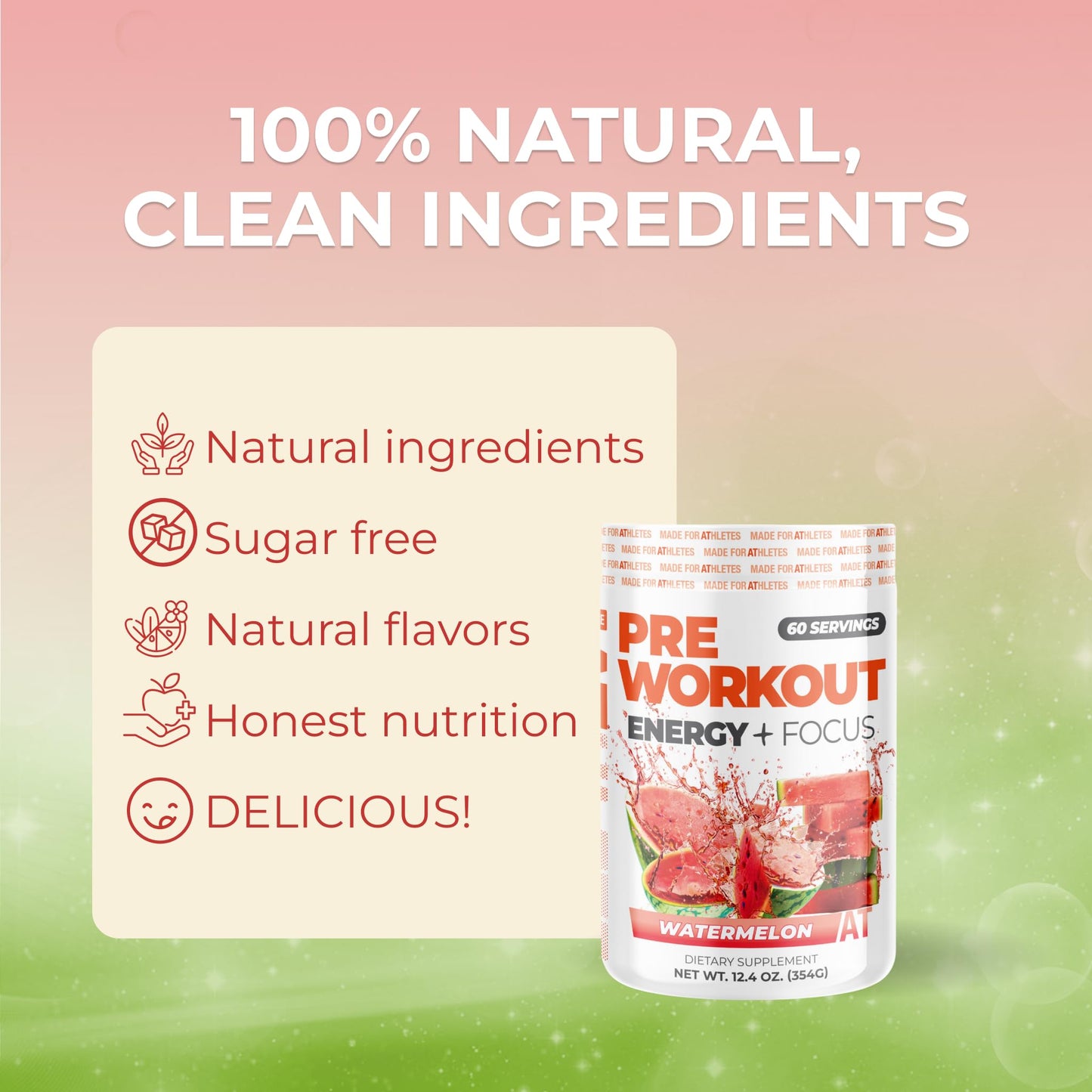 About Time Pre Workout Energy + Focus Watermelon Powder 12.4 oz