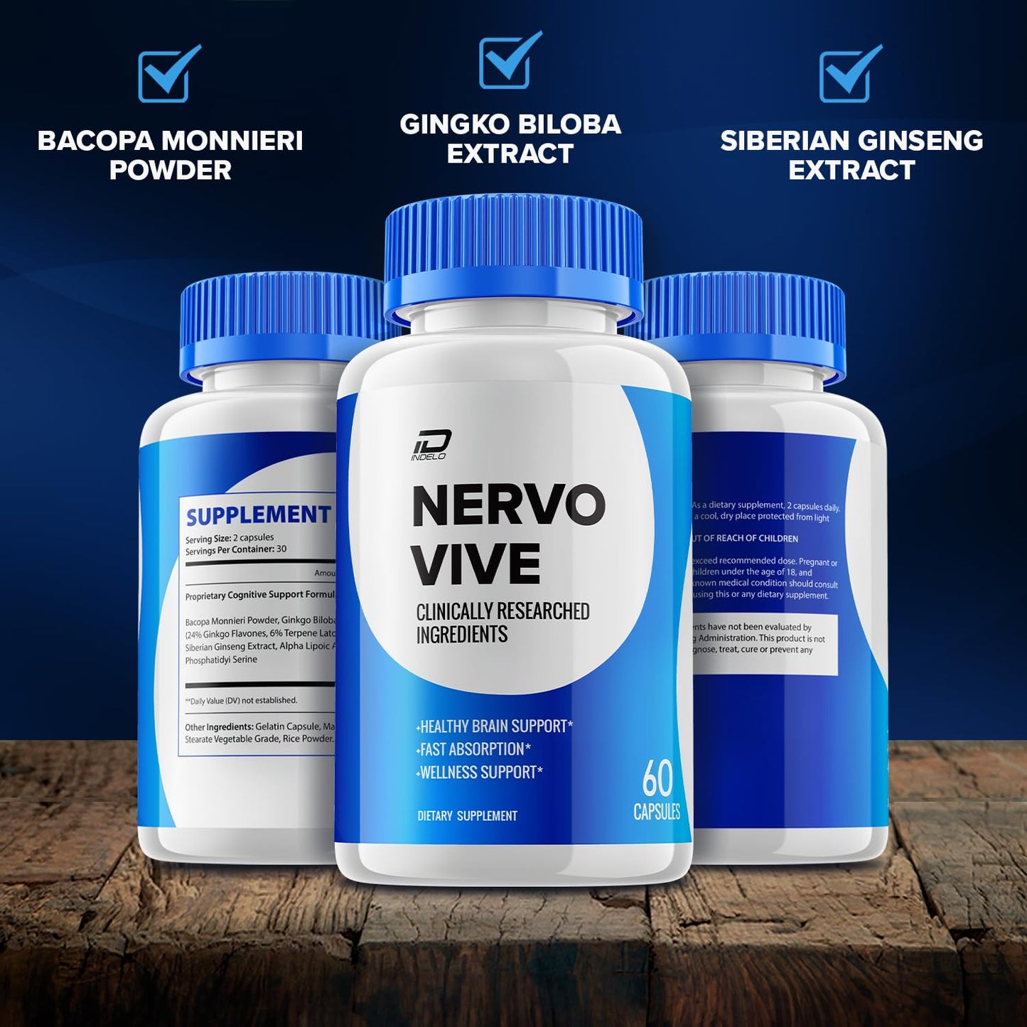 Indelo Nervo Vive Brain Supplement Capsules, 300 Capsules