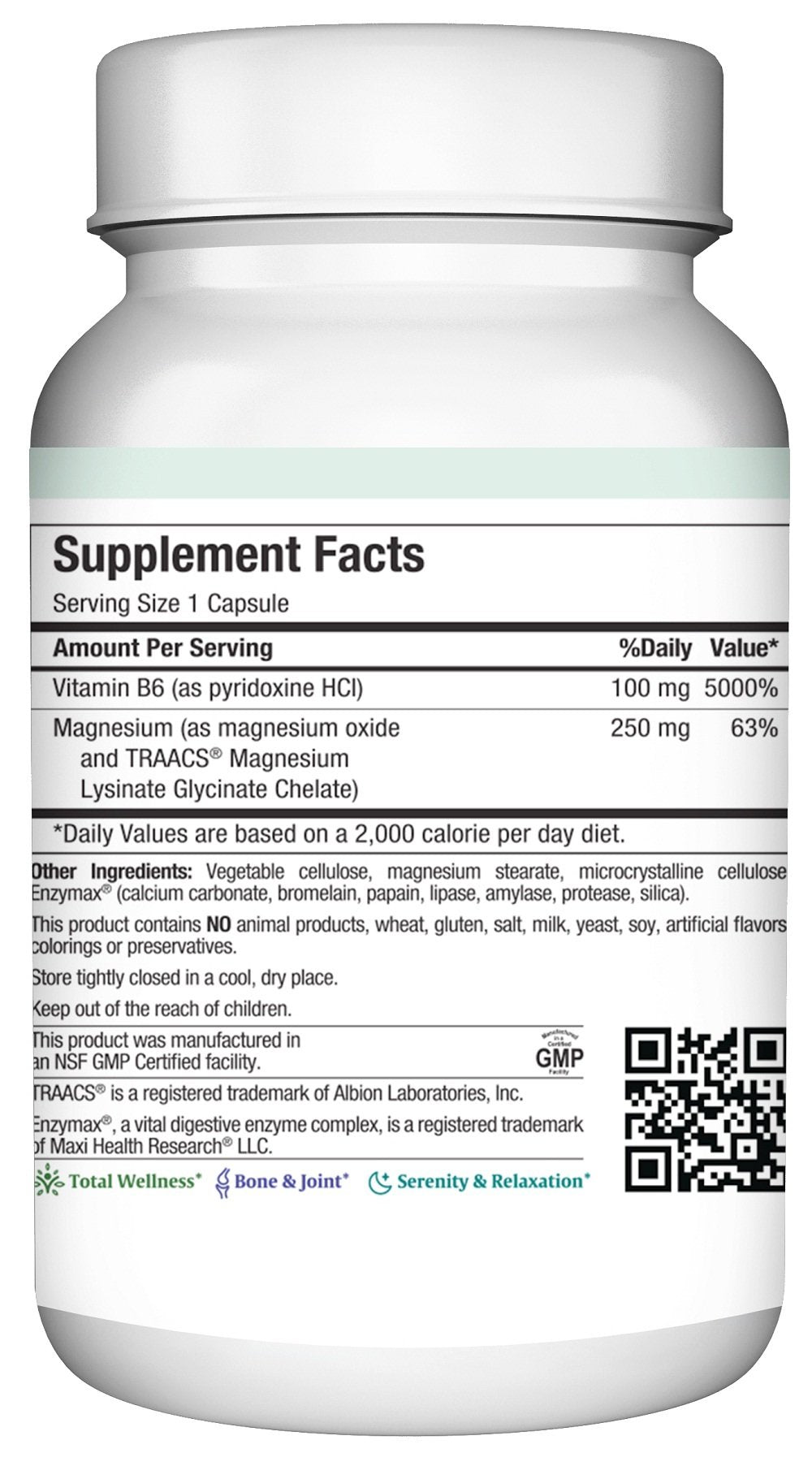 Maxi Health Magnesium Glycinate with Vitamin B6 Capsules 60 Count