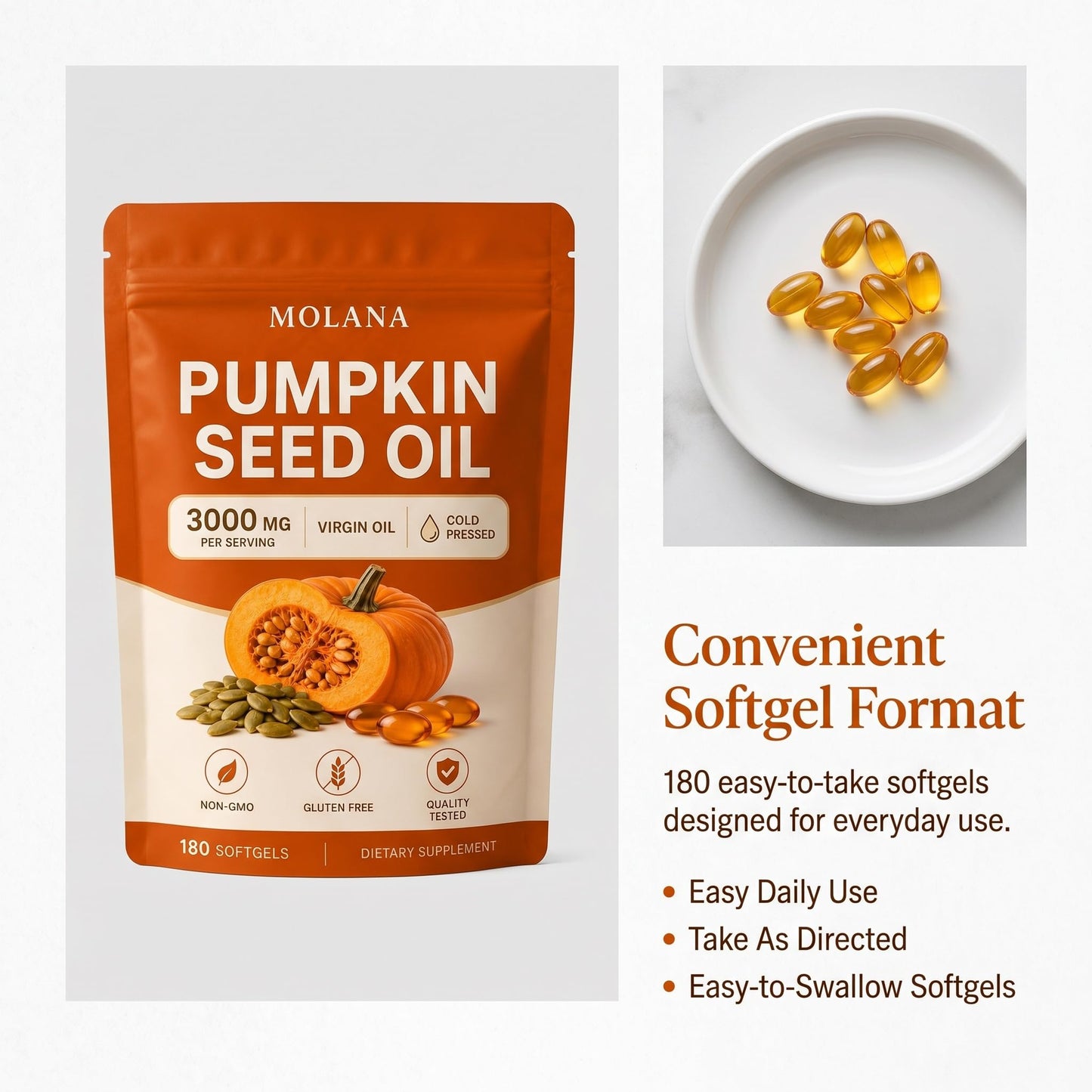 EVERVISION Molana Pumpkin Seed Oil Softgels, 180 Count