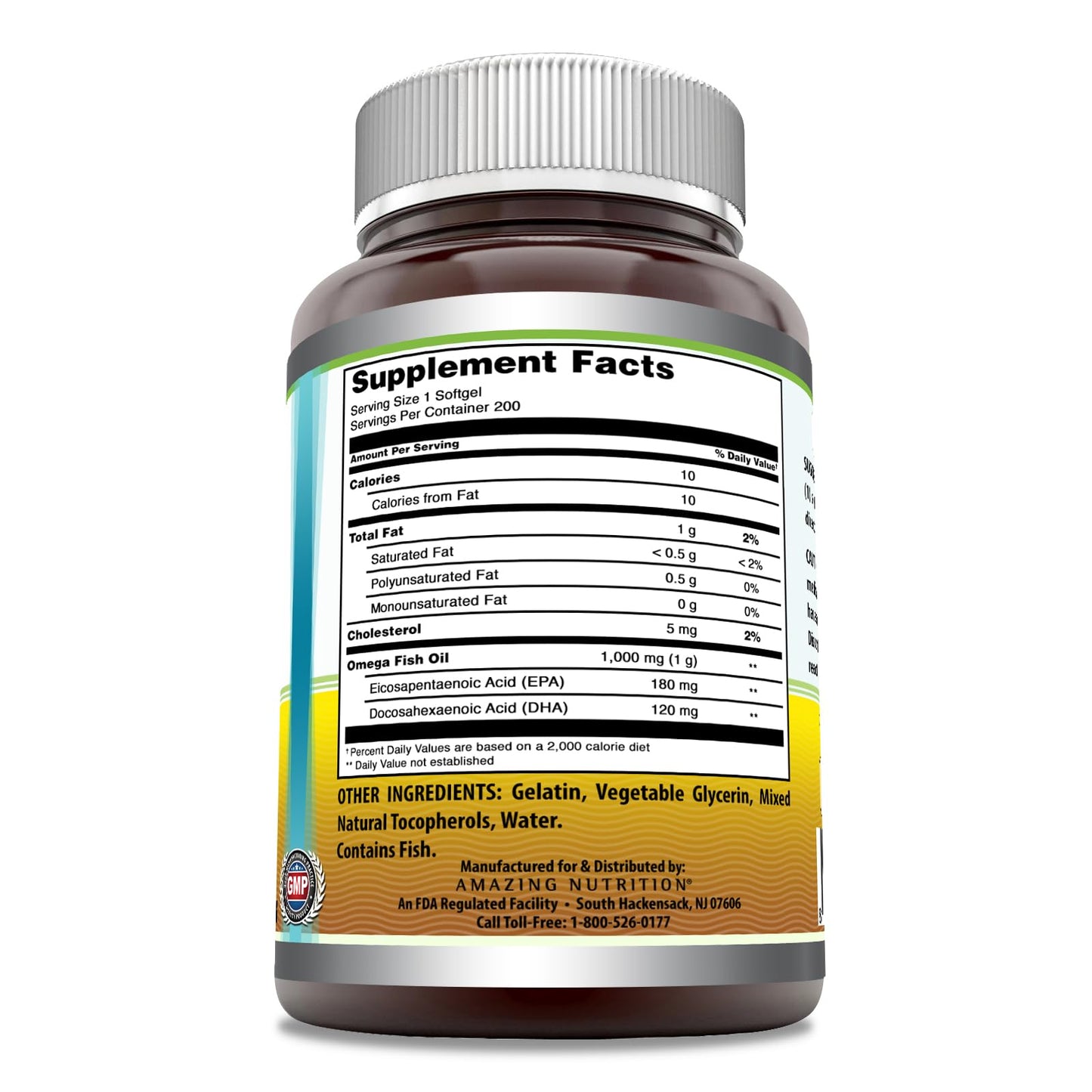 Amazing Nutrition Omega Fish Oil 1000 mg Softgel 200 Count
