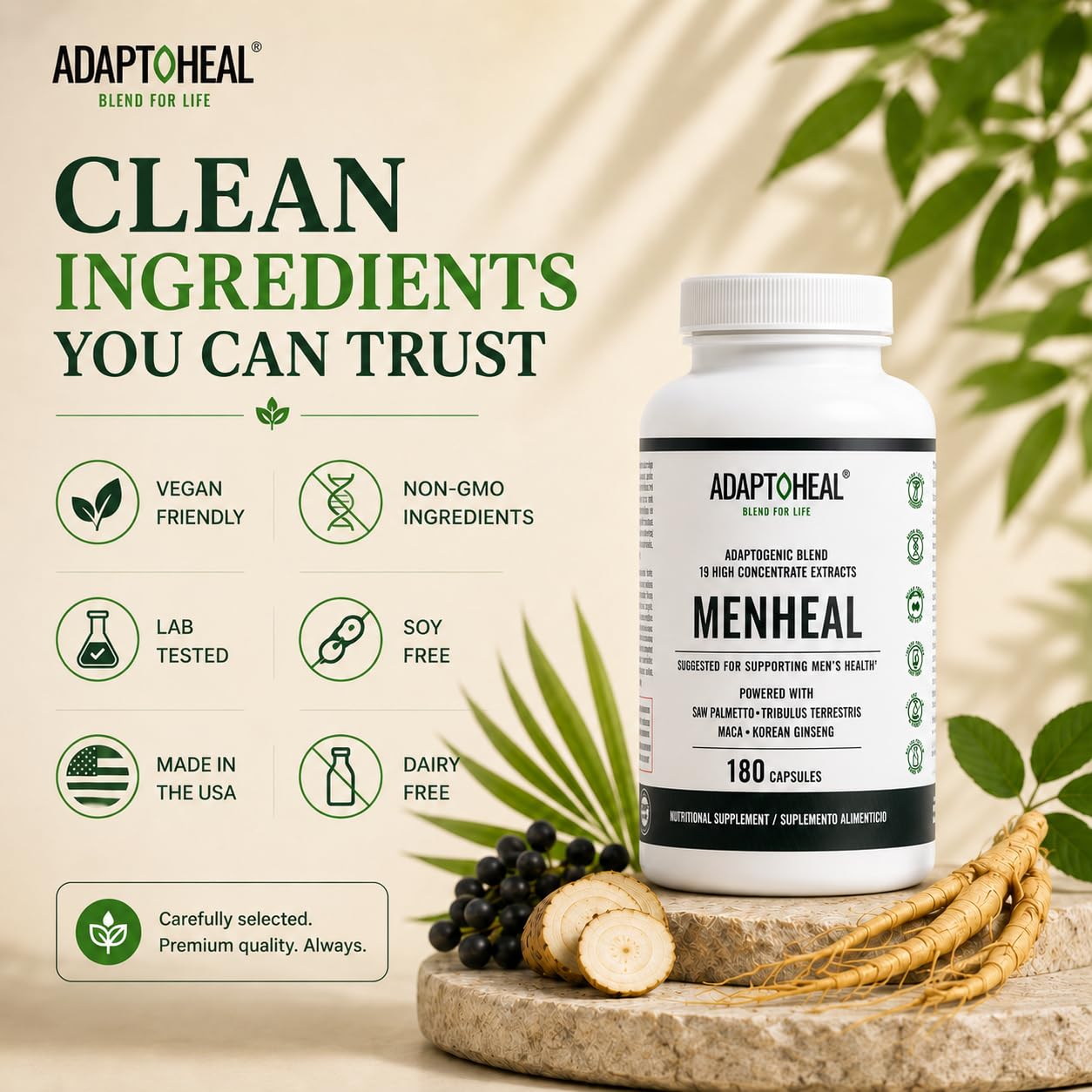 ADAPTOHEAL Menheal Prostate Support Saw Palmetto, Maca 180 Capsules