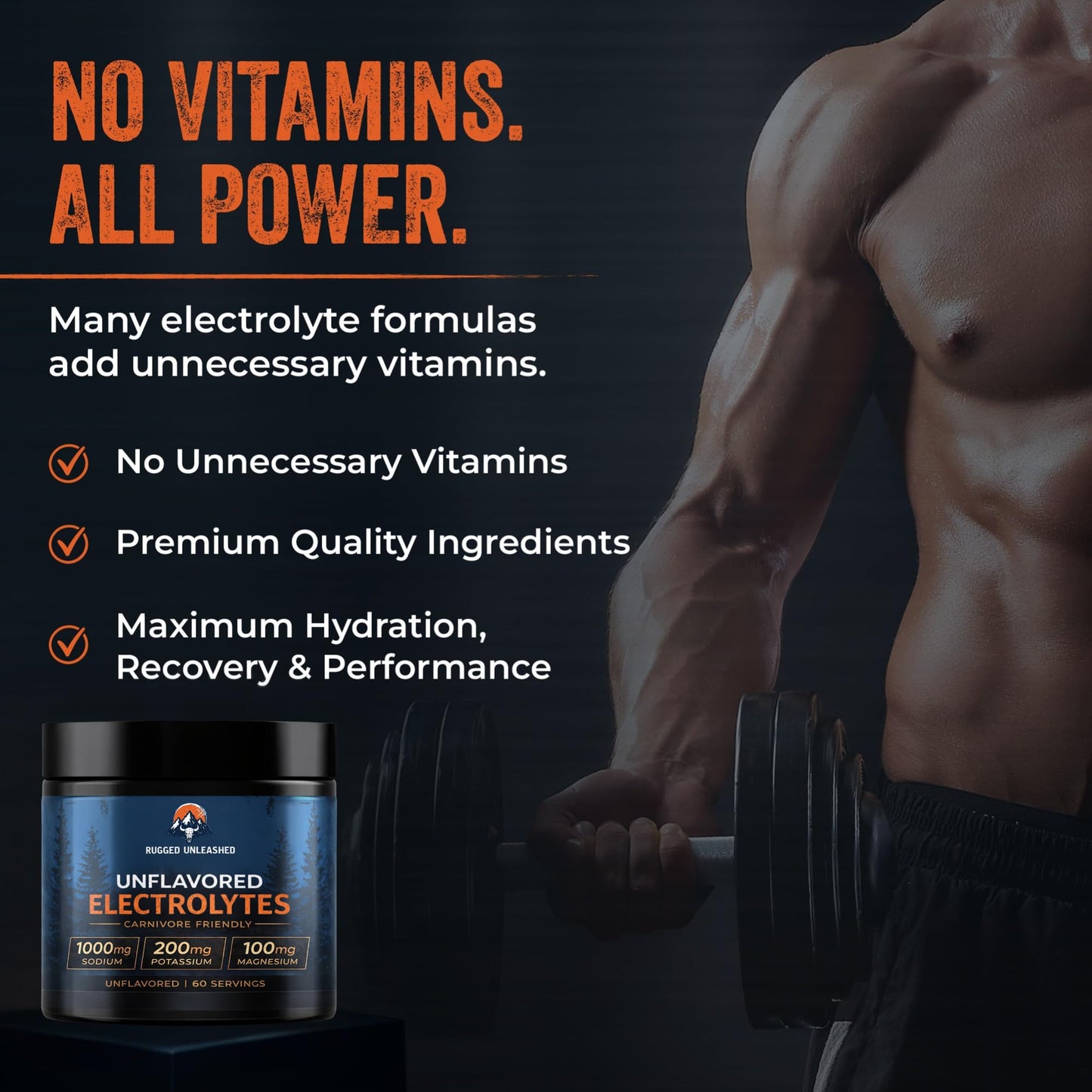 Rugged Unleashed Unflavored Electrolyte Powder, 7.56 Ounce