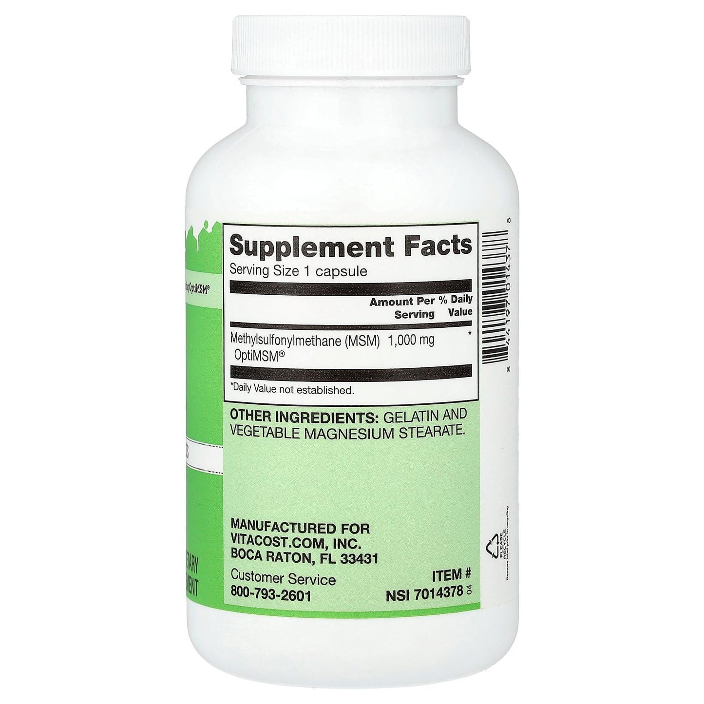 Vitacost MSM 1,000 mg Capsule, 120 Capsules