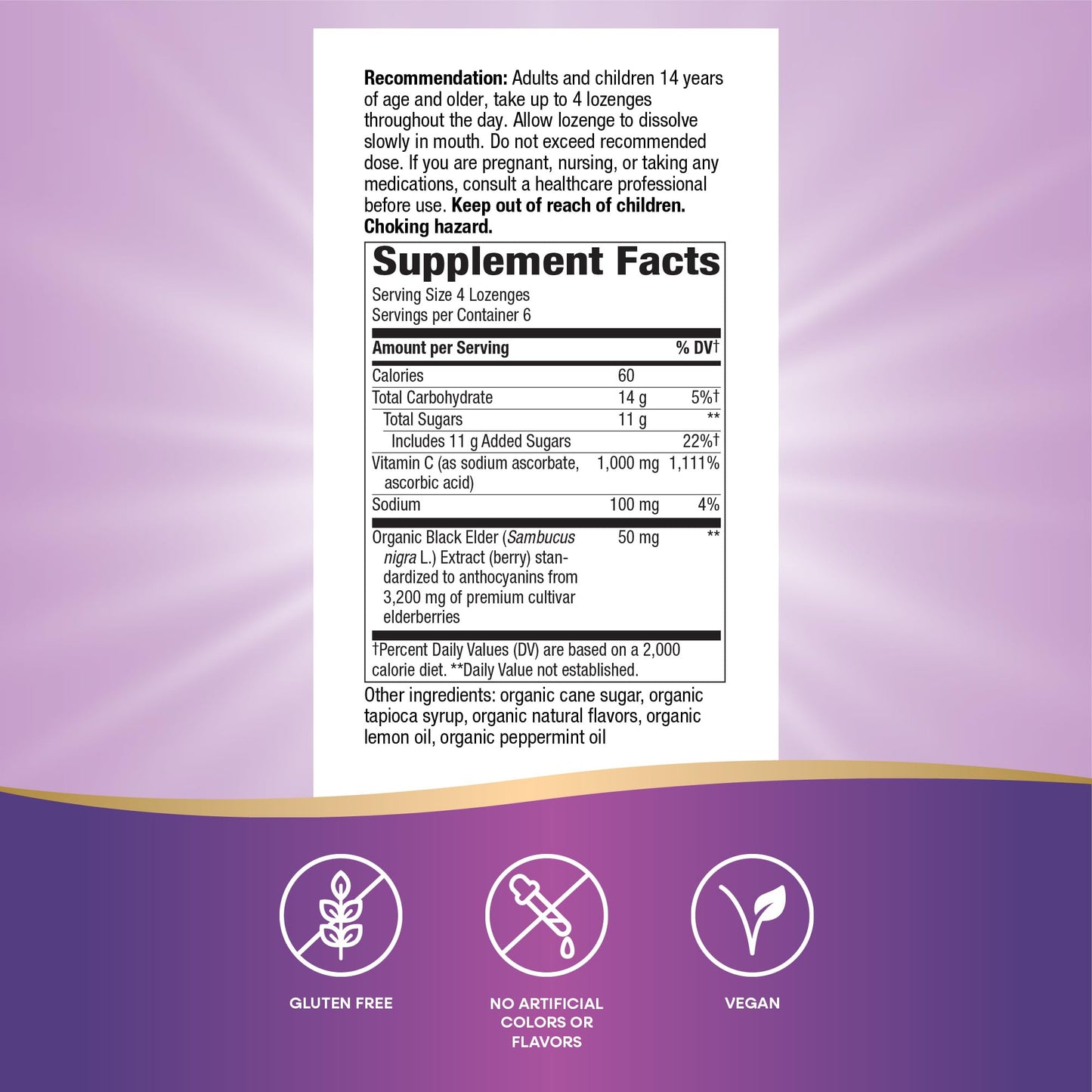 Nature's Way Sambucus Immune Lozenges, High Potency Vitamin C, Elderberry, 24 Tablets