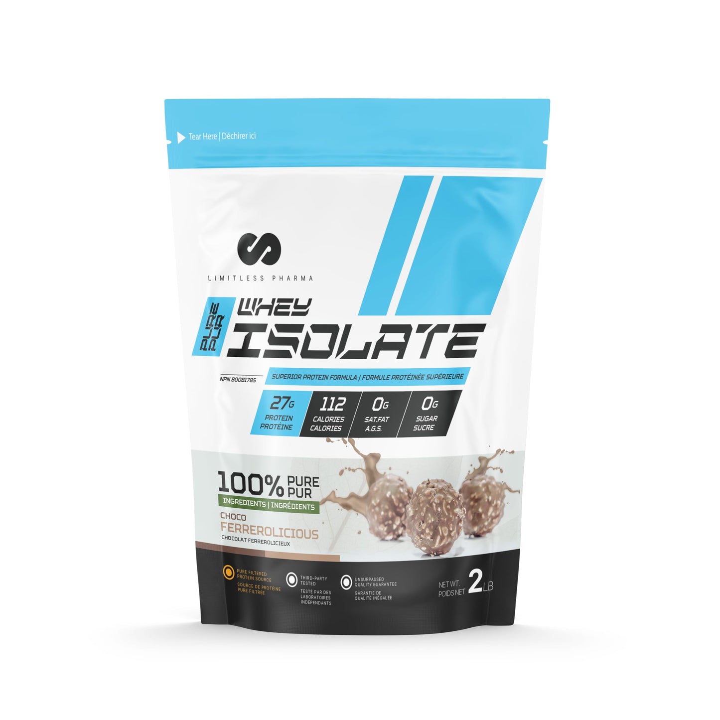 Limitless Pharma Pure Whey Isolate Protein Powder, 32 Servings, 2 lb