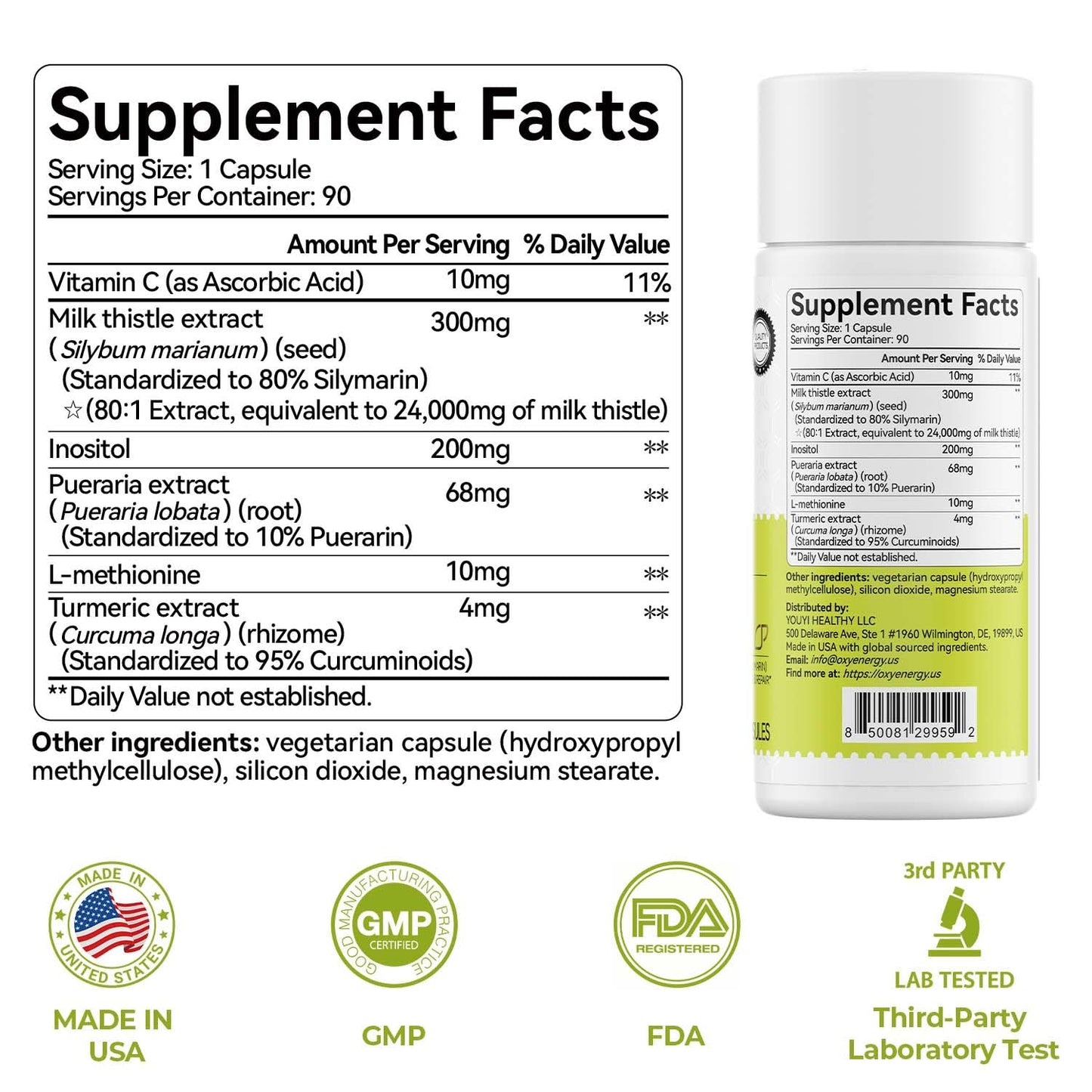 OxyEnergy Milk Thistle Liver Support Supplement Capsule, 90 Count