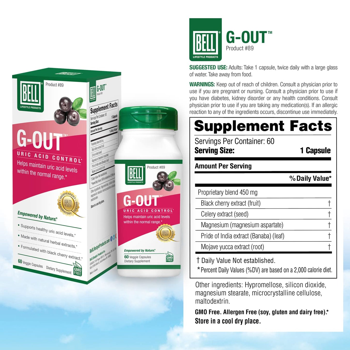 Bell G-Out Uric Acid Cleanse Capsules, 120 Count