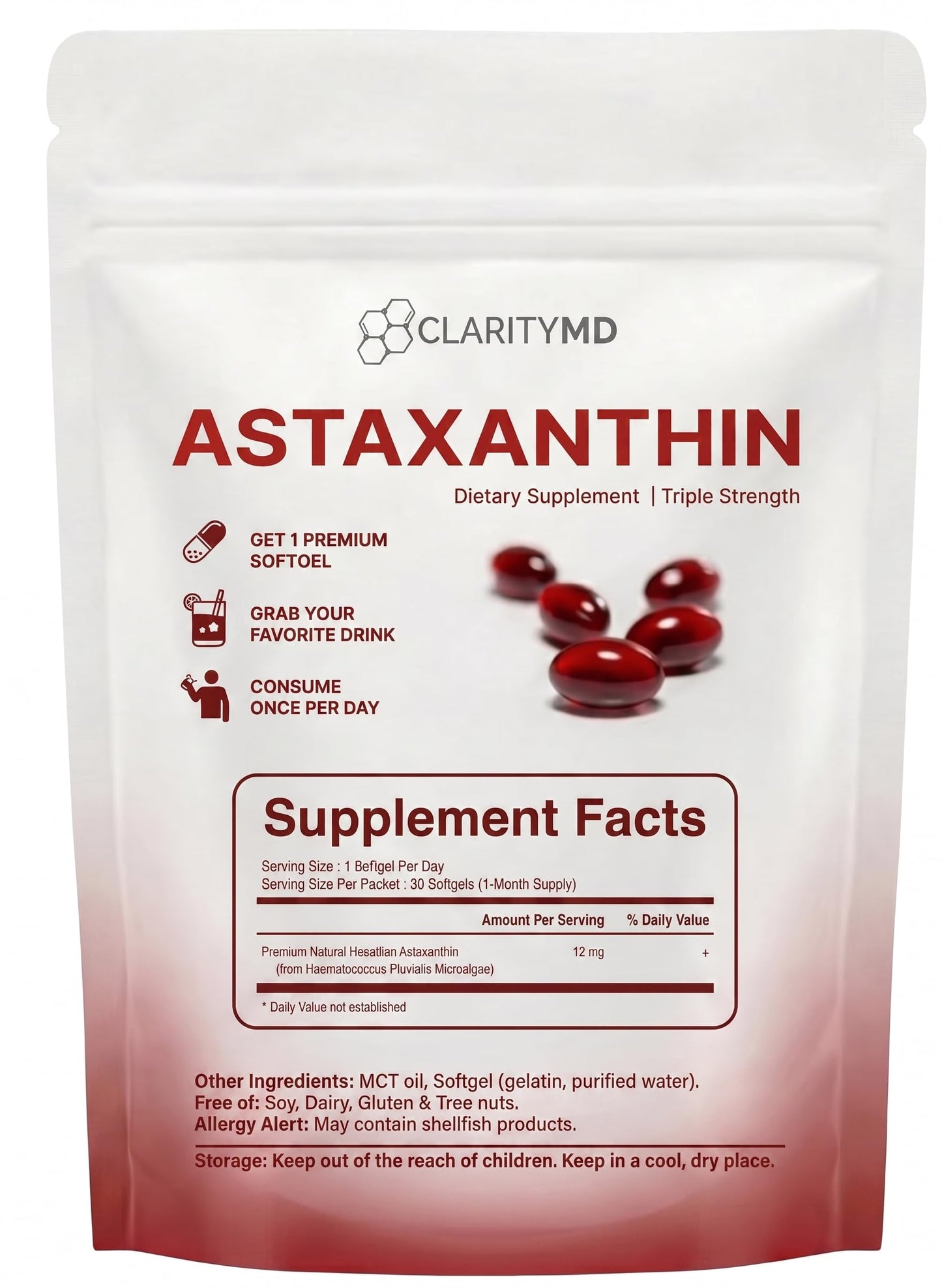 ClarityMD Astaxanthin 12mg Softgels, 90 Count