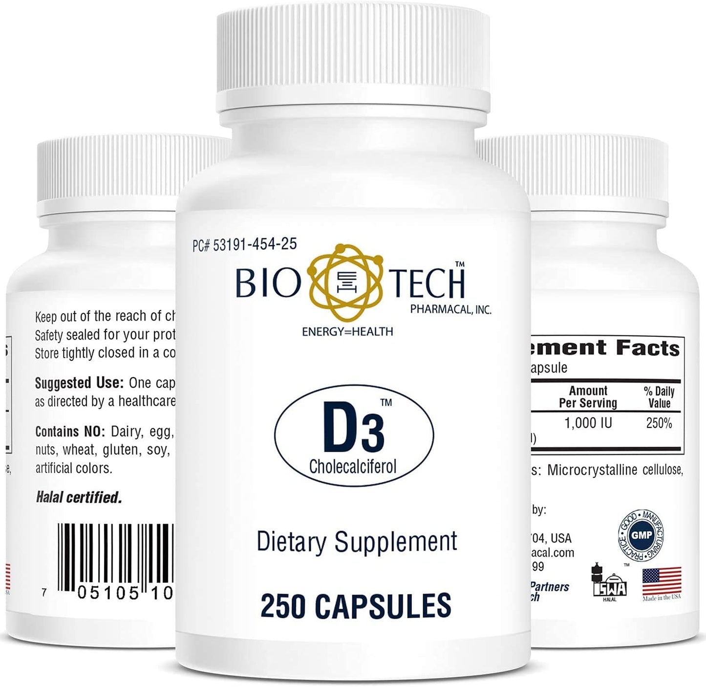 Bio-Tech Pharmacal D3 (1,000 IU) Capsules, 250 Capsules