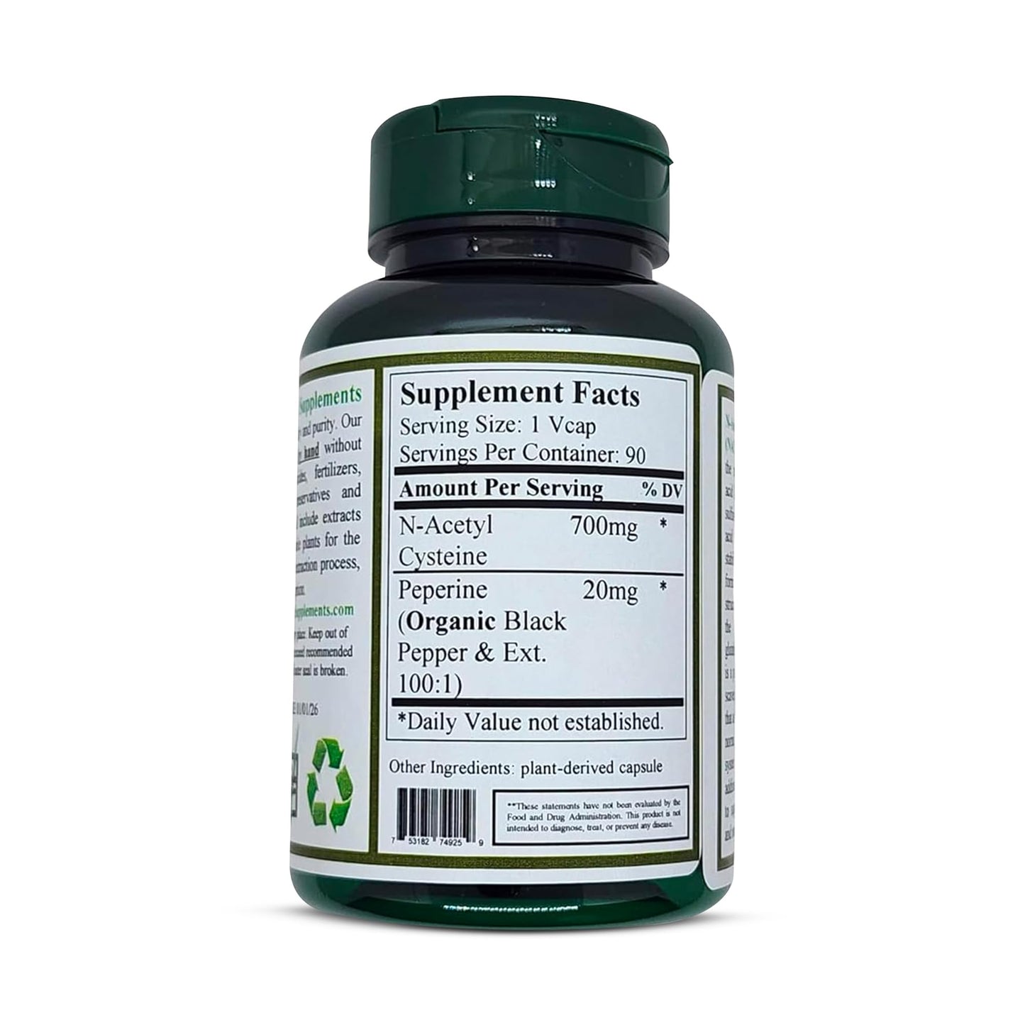 Green Organic Supplements N-Acetyl Cysteine Capsules 90 Count