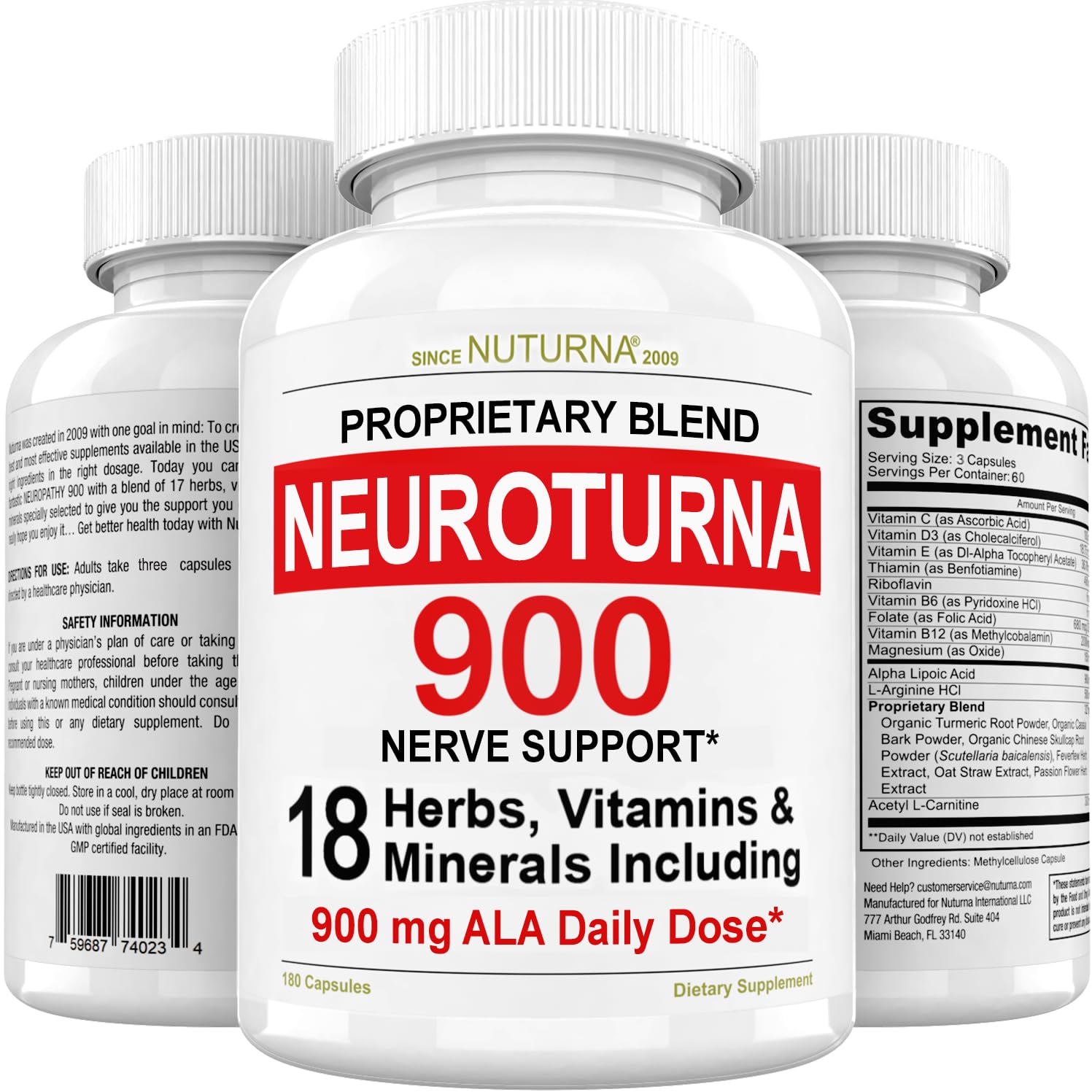 Nuturna Neuroturna Alpha Lipoic Acid Support Supplement 900 mg - 180 Capsules