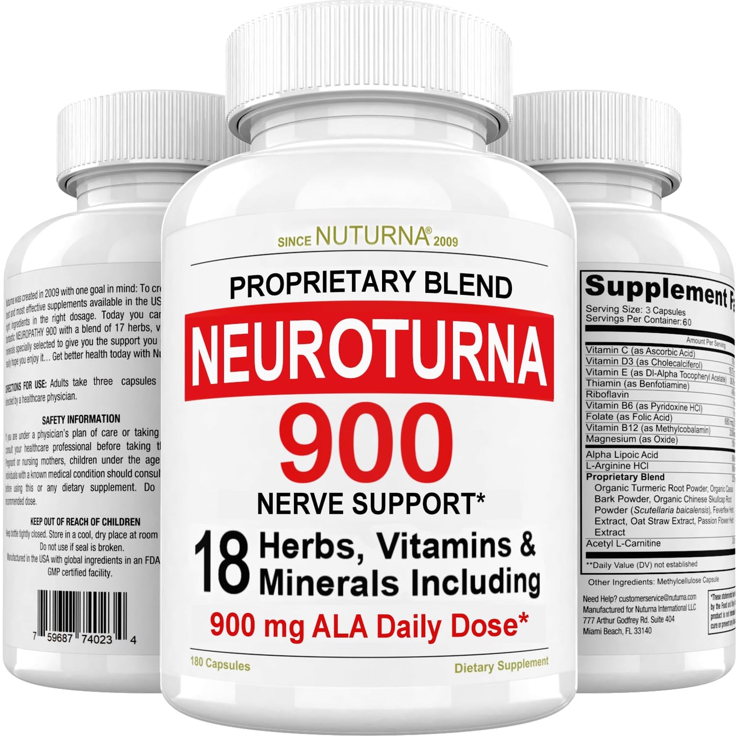 Nuturna Neuroturna 900 mg Alpha Lipoic Acid Capsules, 180 Count