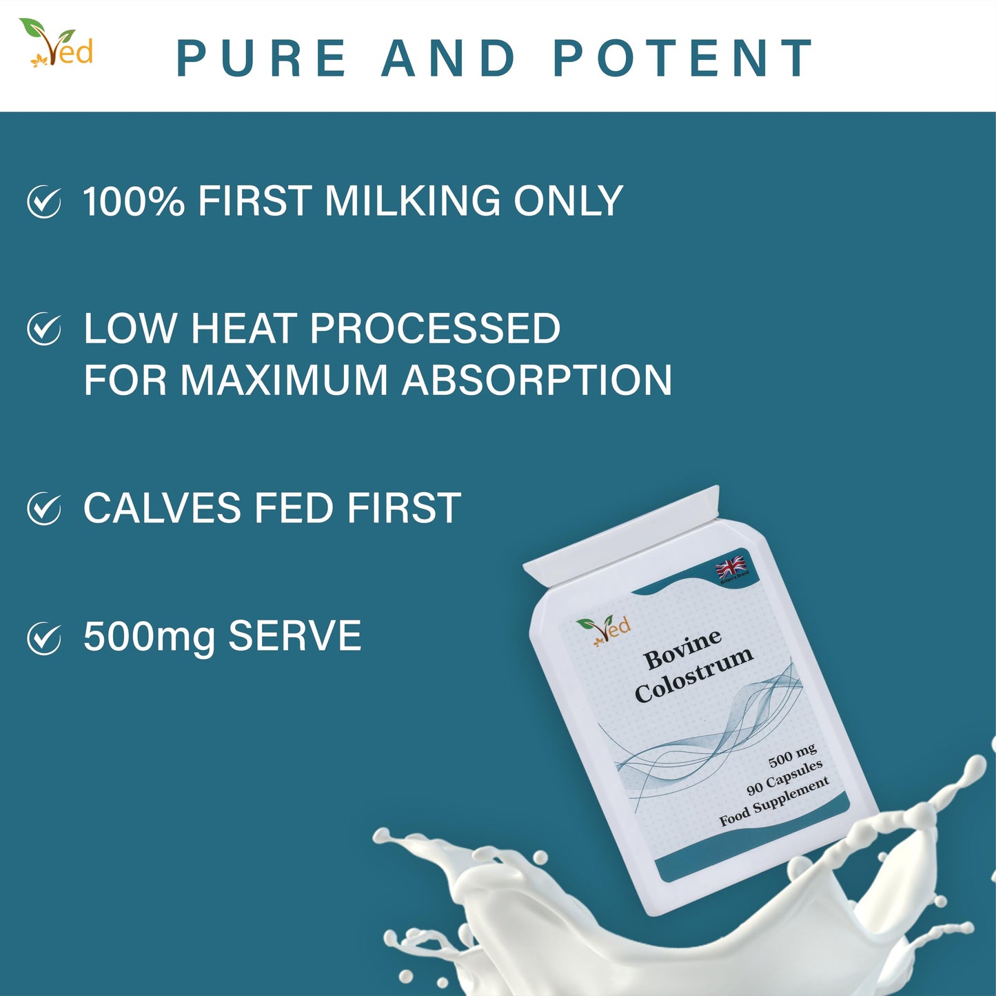 Ved Bovine Colostrum 500 mg Capsules, 90 Count