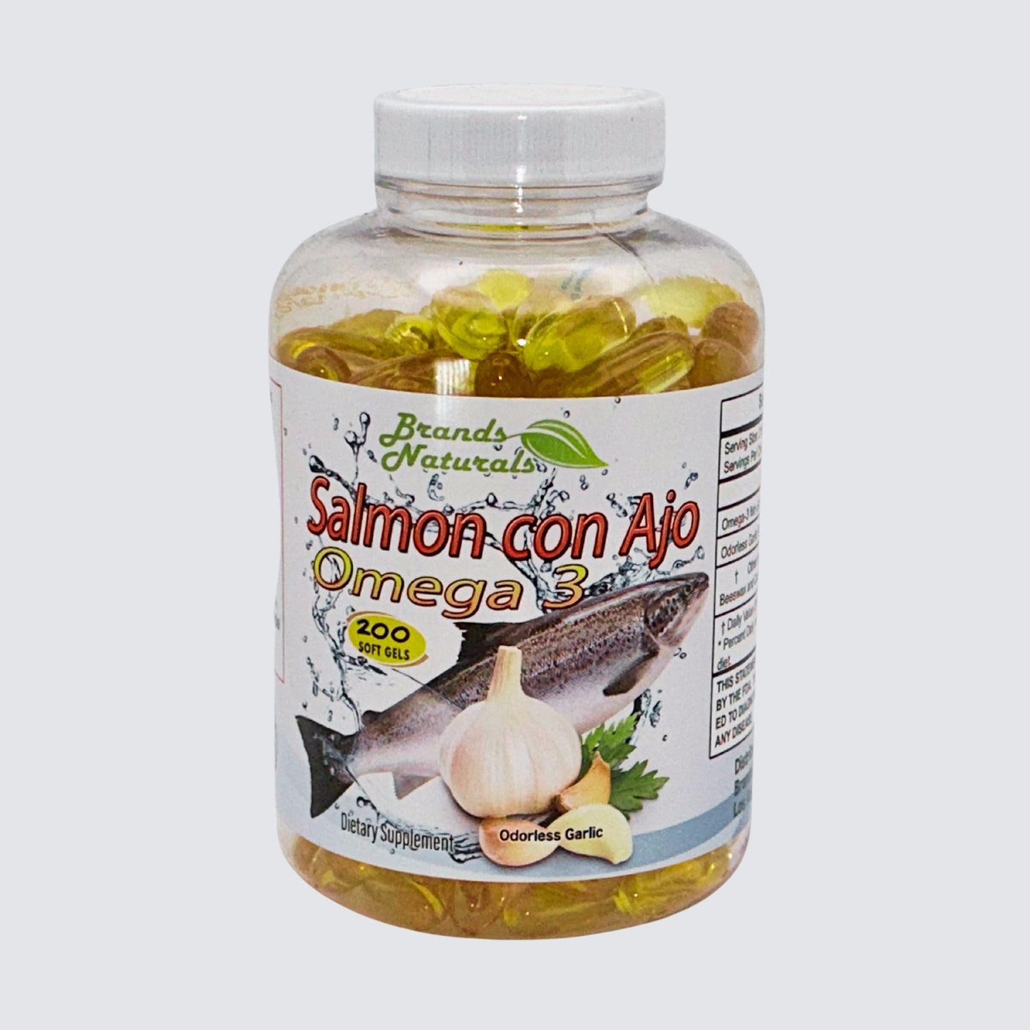 Generic Omega 3 Salmon Oil & Odorless Garlic (Salmon con AJO) Softgels 200