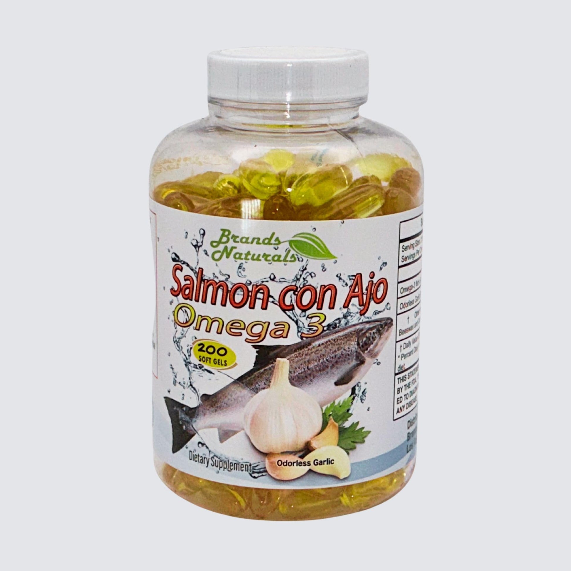 Generic Omega 3 Salmon Oil & Odorless Garlic (Salmon con AJO) Softgels 200