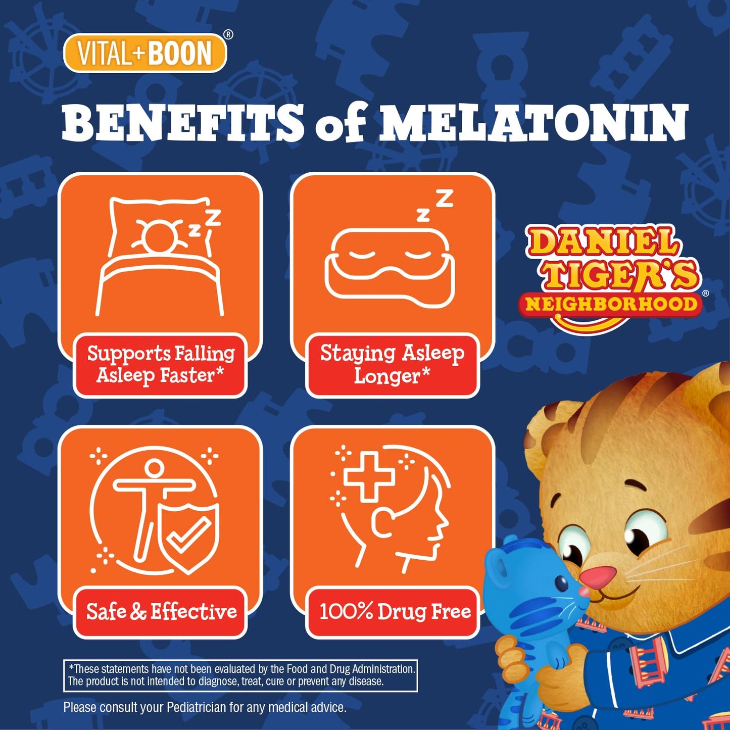 Vital+Boon Daniel Tiger Kids Melatonin Gummies, Gummy, 60 Count