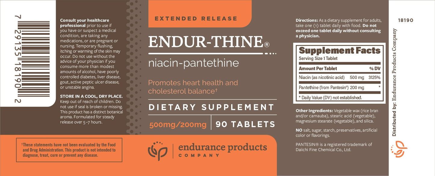 Endurance Products ENDUR-Thine Niacin Pantethine, Heart & Liver Health Supplement, 500mg, 90 Tablets