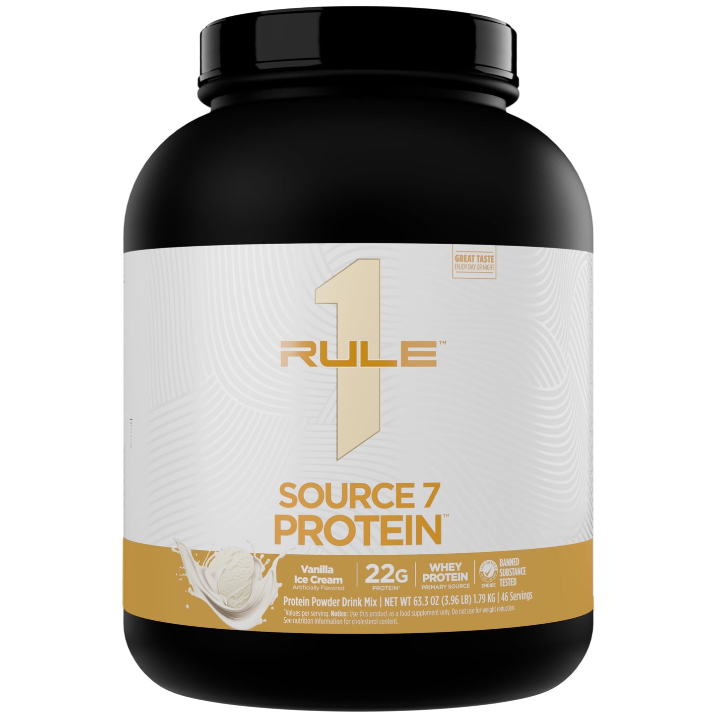Rule 1 Proteins Source 7 Protein Powder, Vanilla Ice Cream, 63 Servings