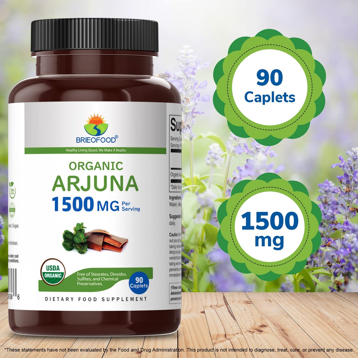 Brieofood Organic Arjuna 1500mg, 90 Tablets