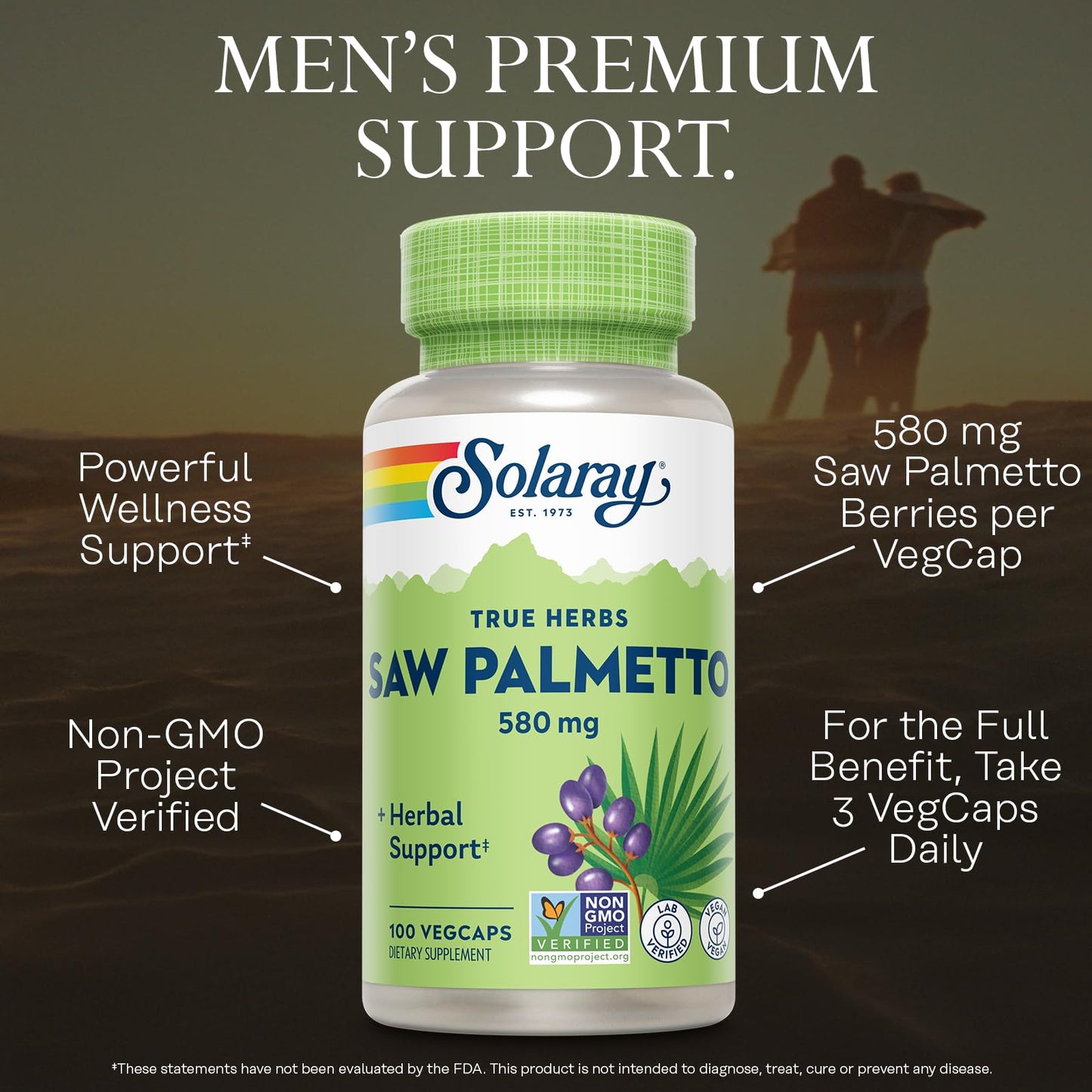 Solaray Saw Palmetto Berries 580mg Capsules, 100 Count