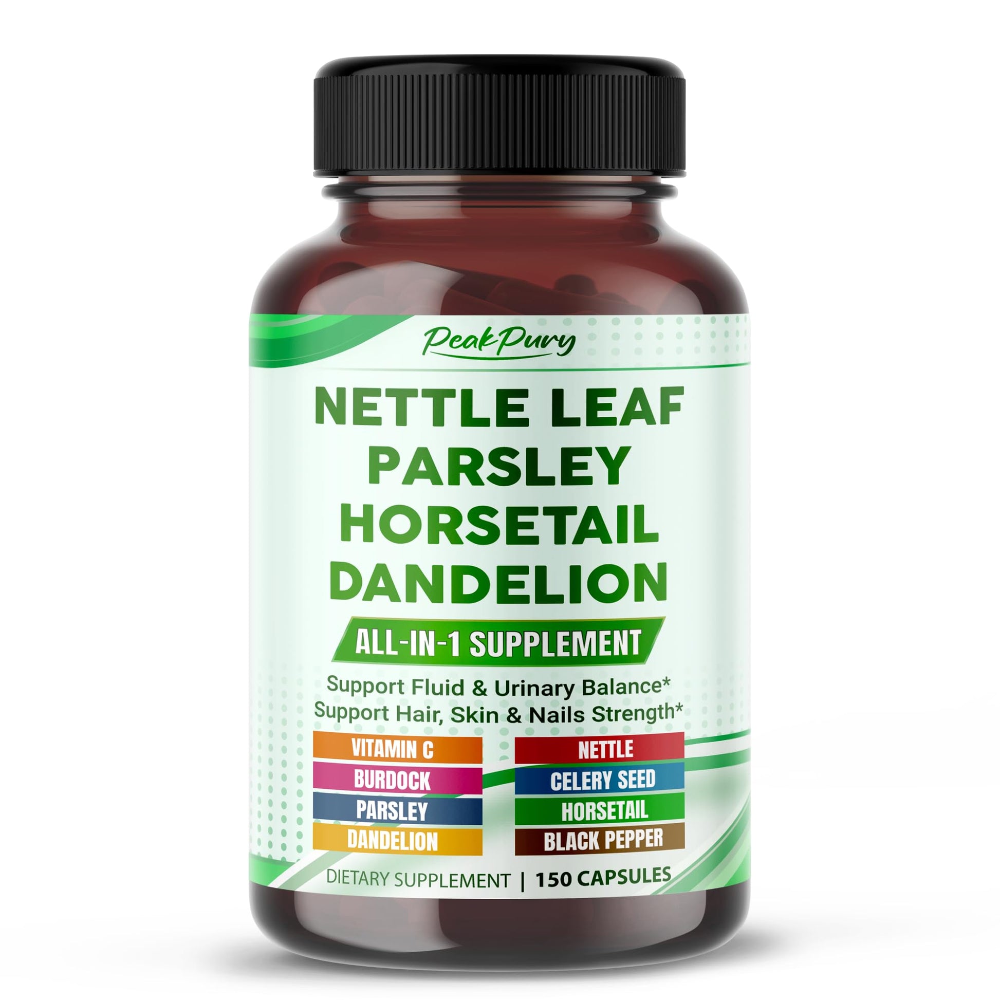 PEAKPURY All-in-1 Nettle Leaf, Parsley, Horsetail & Dandelion Capsules, 150 Count