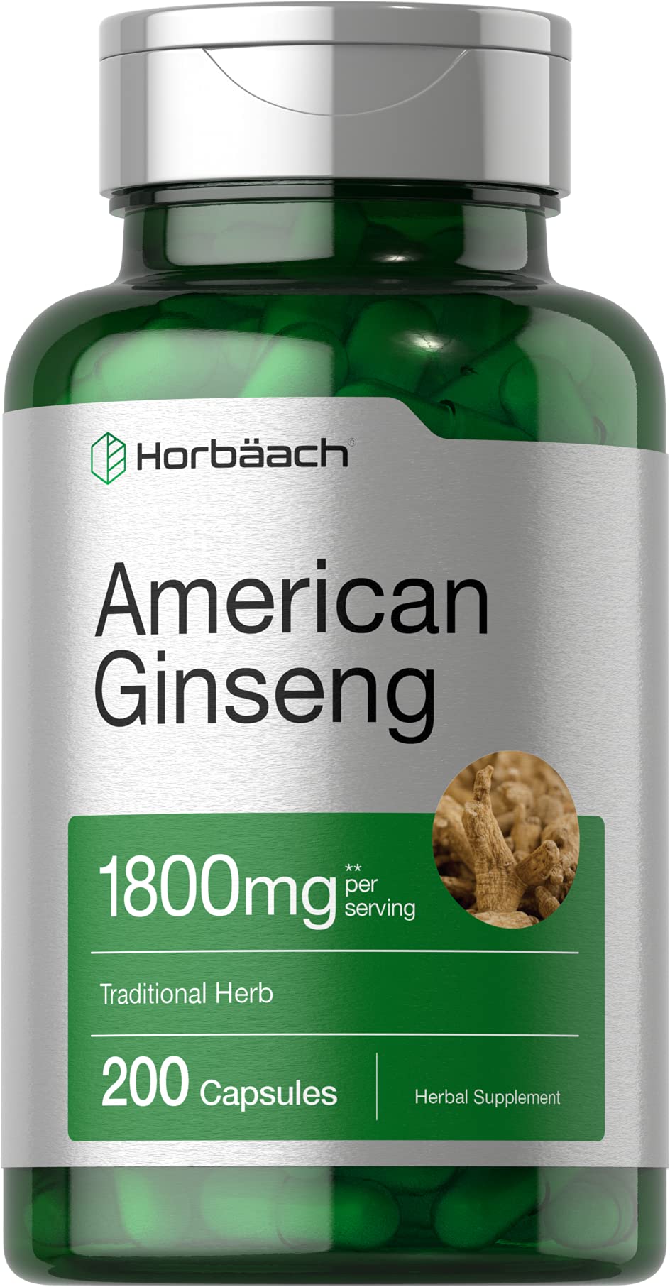 Horbäach American Ginseng Capsules, 200 Count