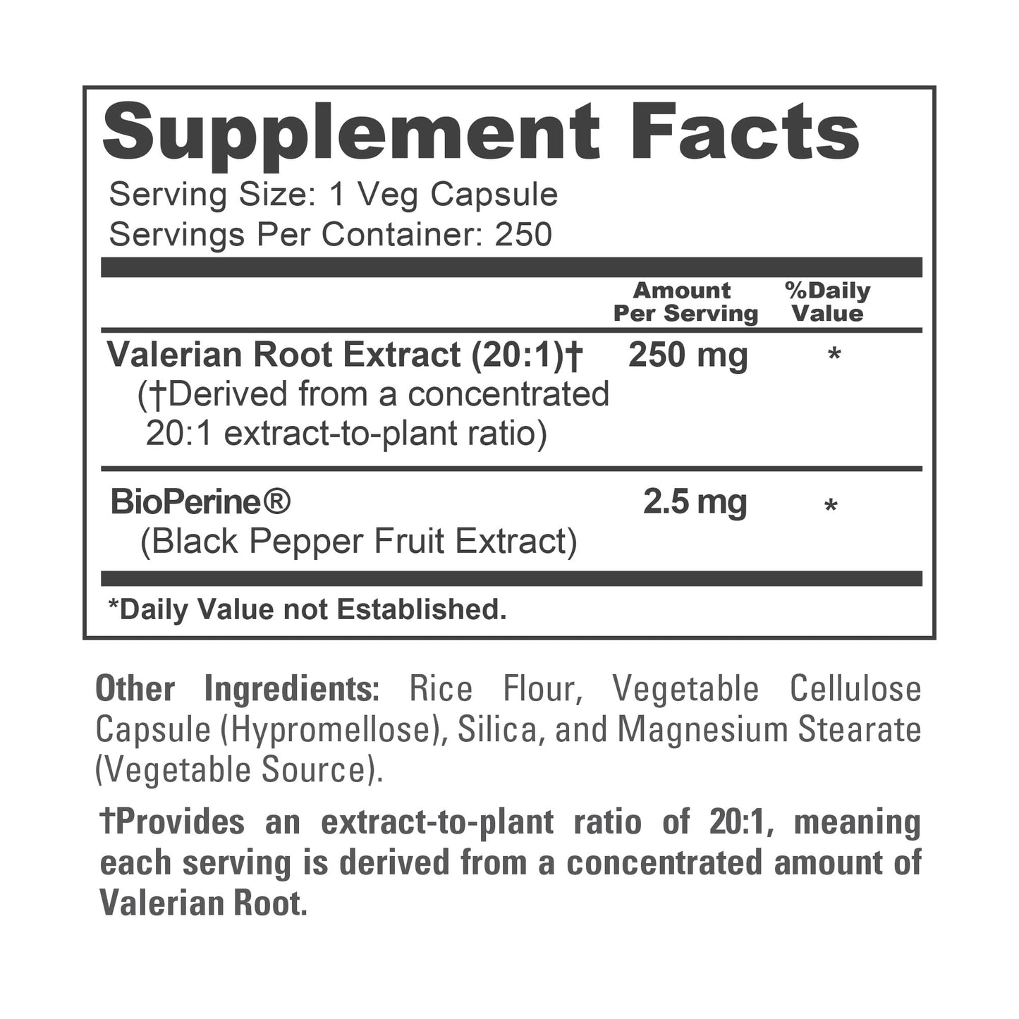 NusaPure Valerian Root Capsules, 250 Veg Capsules