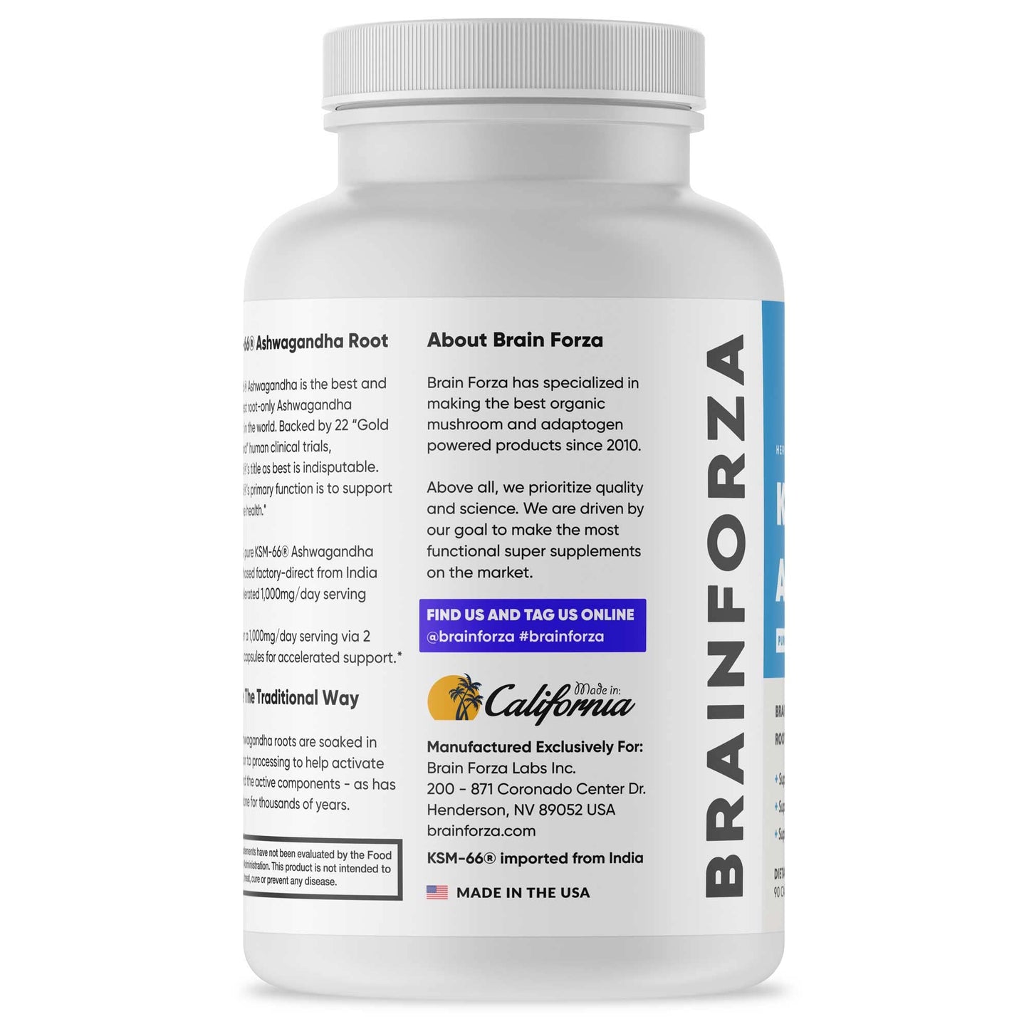Brain Forza KSM-66 Ashwagandha Organic Pure Root Extract 1000mg Capsules 90 Count