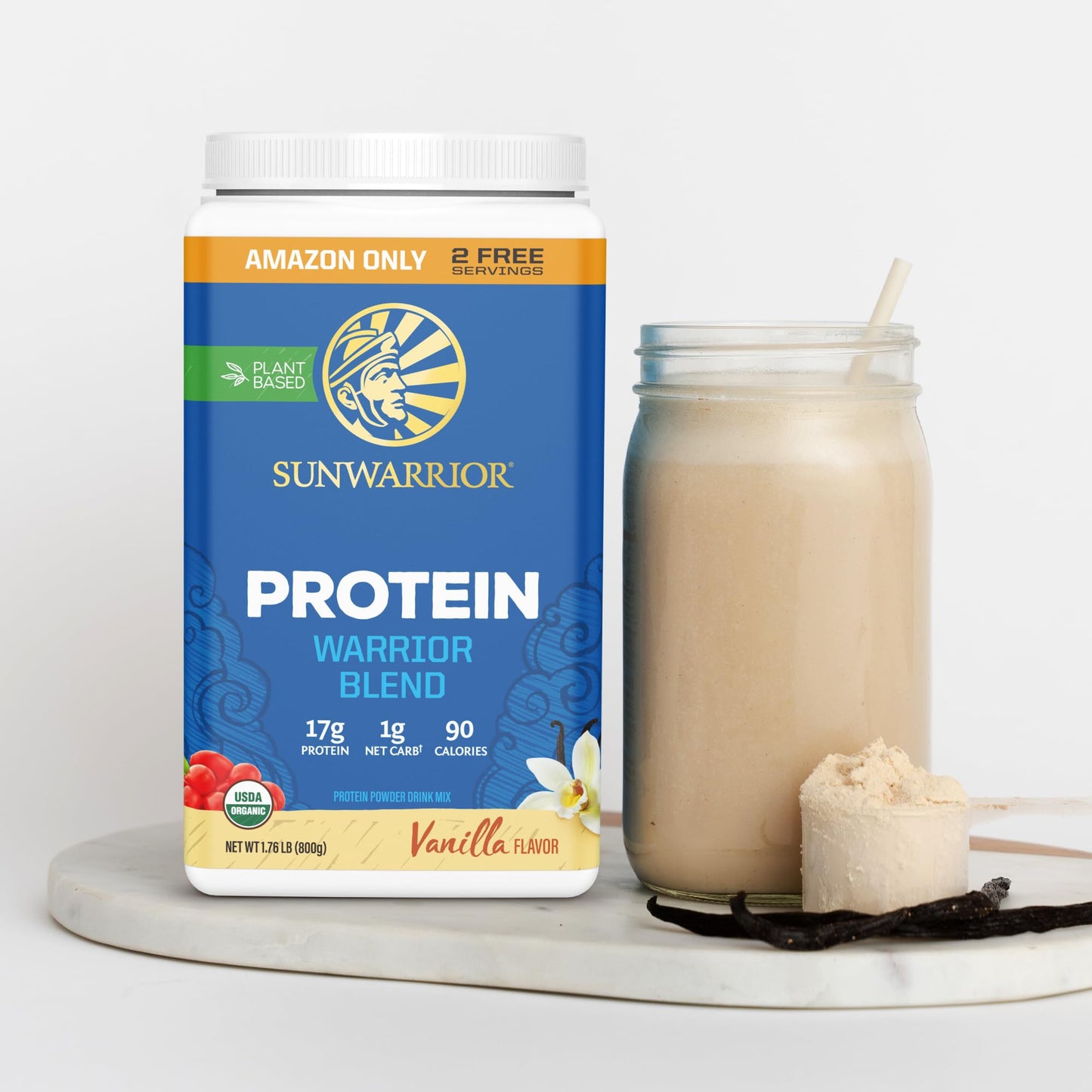 Sunwarrior Organic Plant Based Protein Powder Vanilla Flavor, 32 Servings