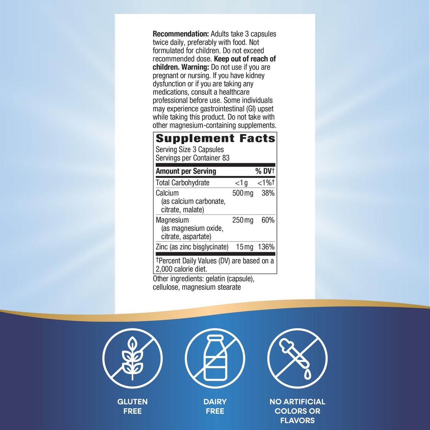Nature's Way Calcium, Magnesium & Zinc Mineral Complex Capsule, 250 Capsules