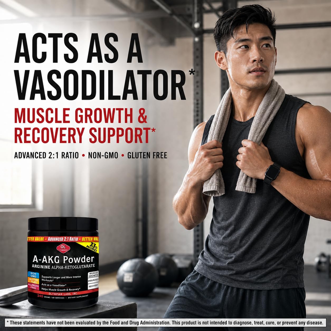 Olympian Labs PSN A-AKG Powder for Men's Health, Energy & Sports Nutrition Performance, 4.2 Ounce