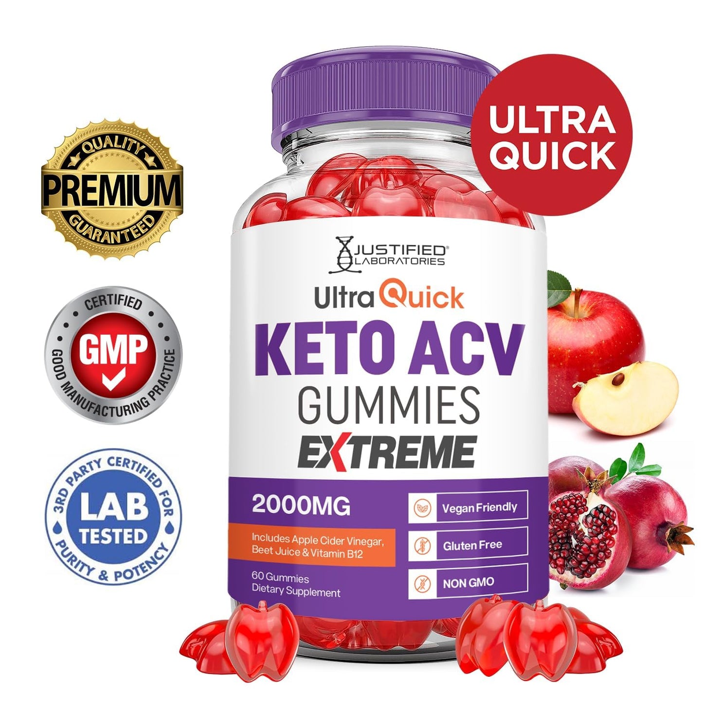 Justified Laboratories Ultra Quick Keto ACV Gummies Extreme Gummy, 180 Count