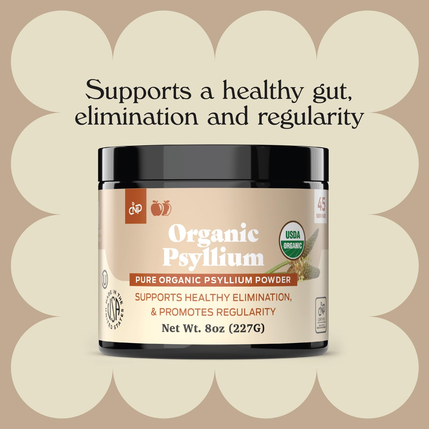 Complete Natural Products Organic Psyllium Husk Powder & Fiber Supplement Bulk Pure Organic Whole Unflavored Psyllium Seed, 8 Ounce
