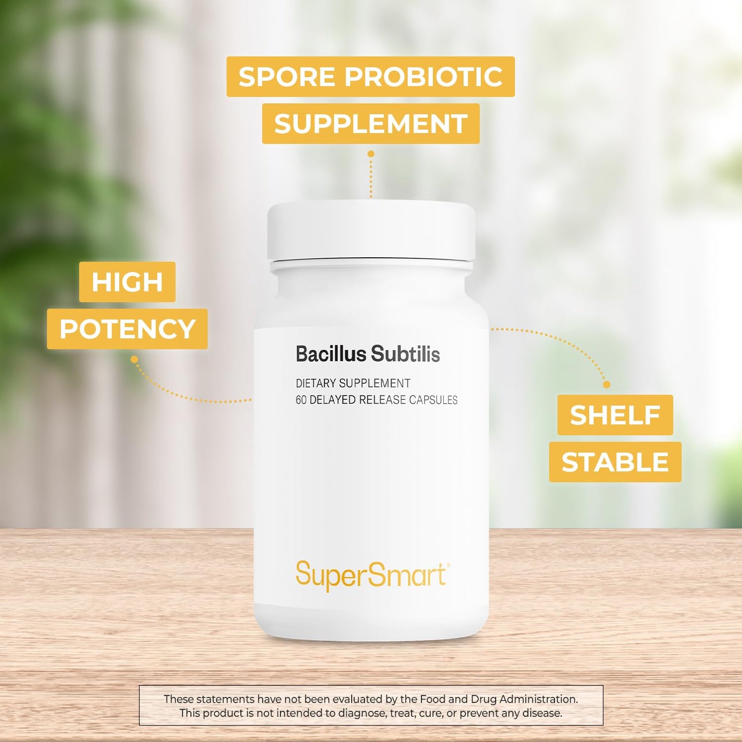 Supersmart Bacillus Subtilis 3 Billion CFU per Day (High Potency) Spore Probiotic Supplement 60 Capsules
