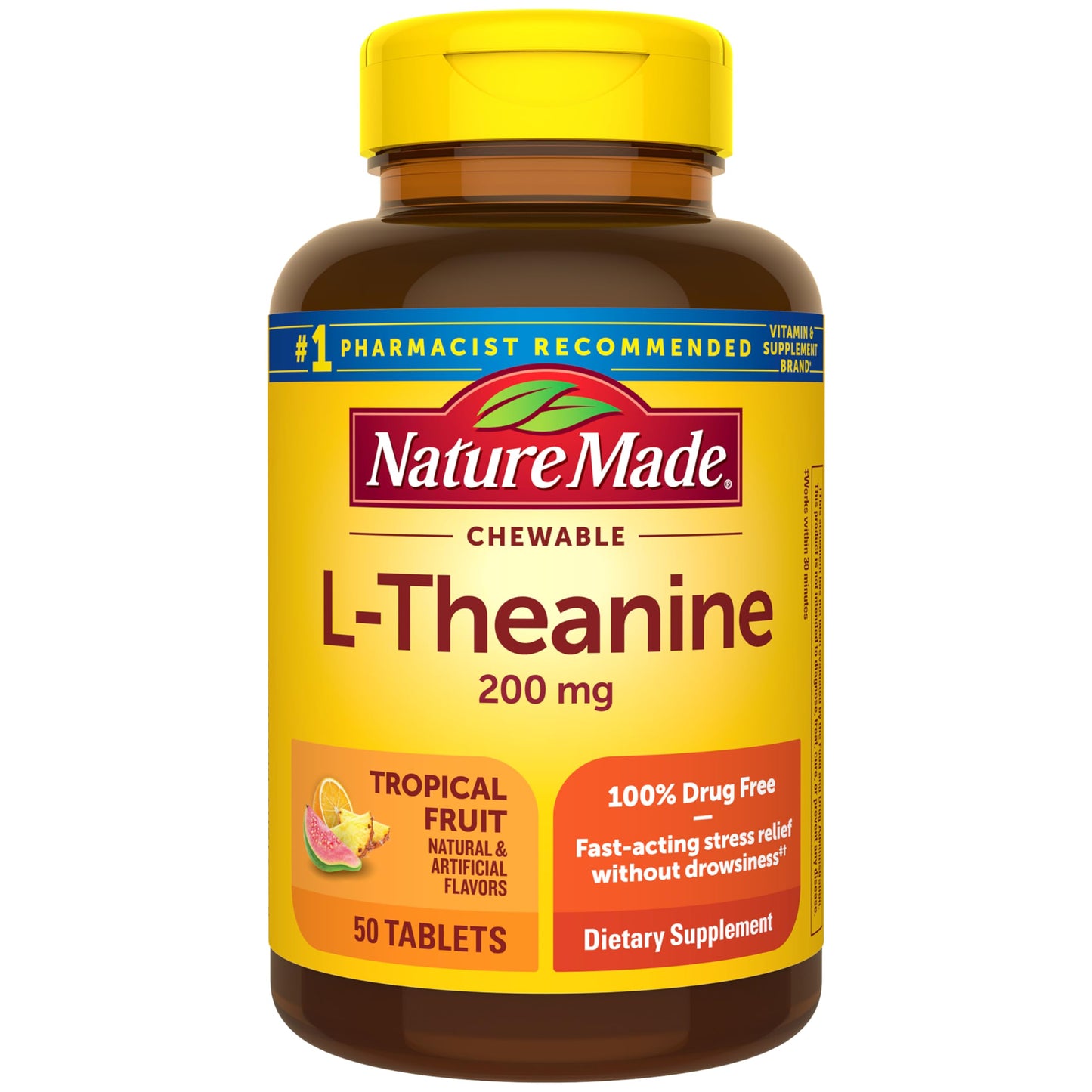 Nature Made L-Theanine Chewable Tablets 200mg, 50 Count