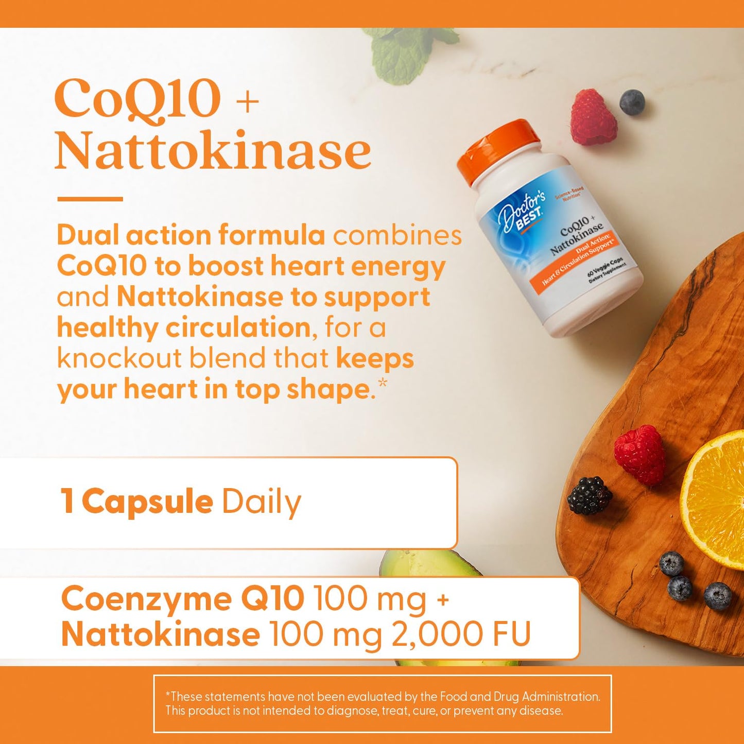 Doctor's BEST CoQ10 100 mg + Nattokinase 2000 FU Capsule, 60 Count