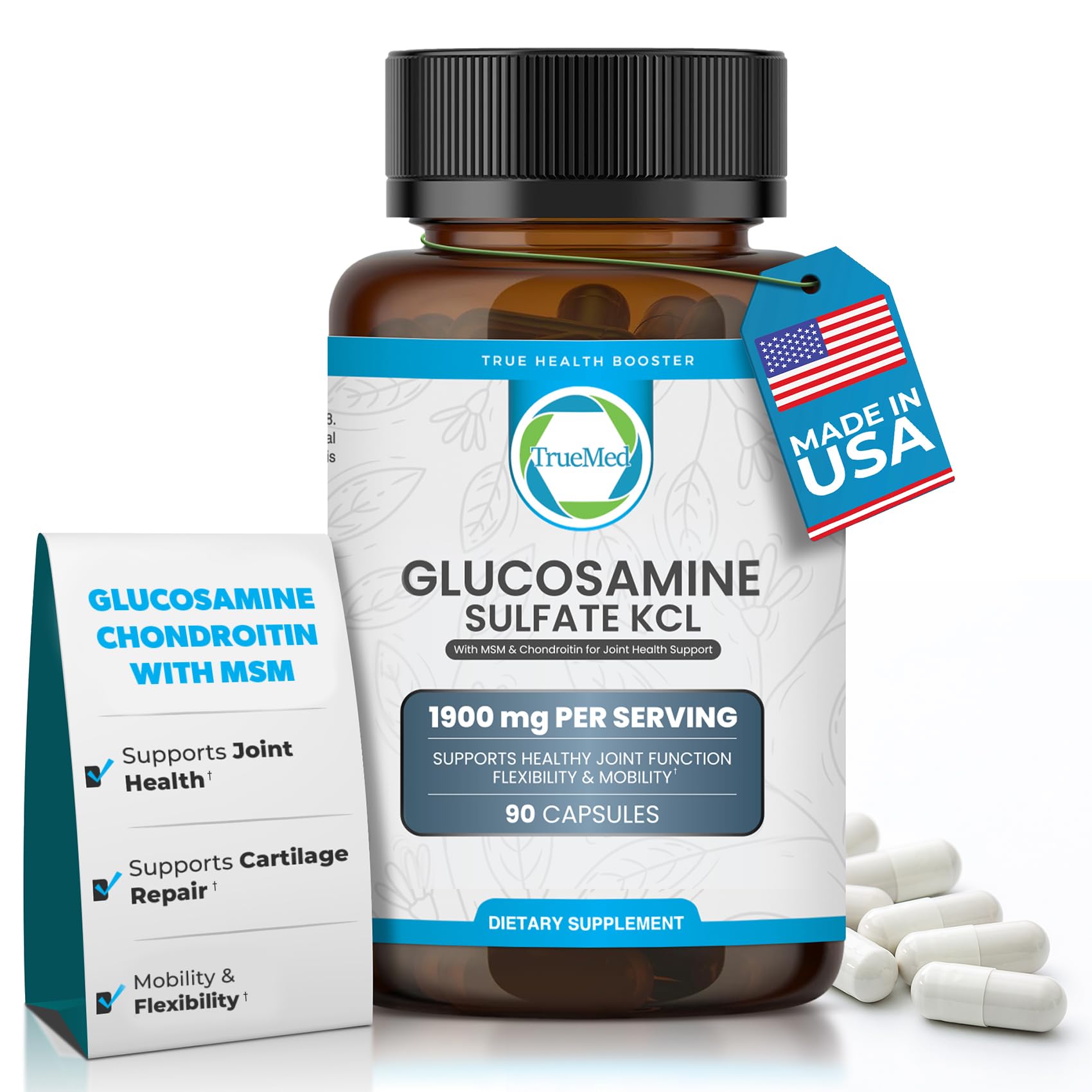 TRUEMED Glucosamine Sulfate KCL with Chondroitin & MSM Capsules, 100 Capsules