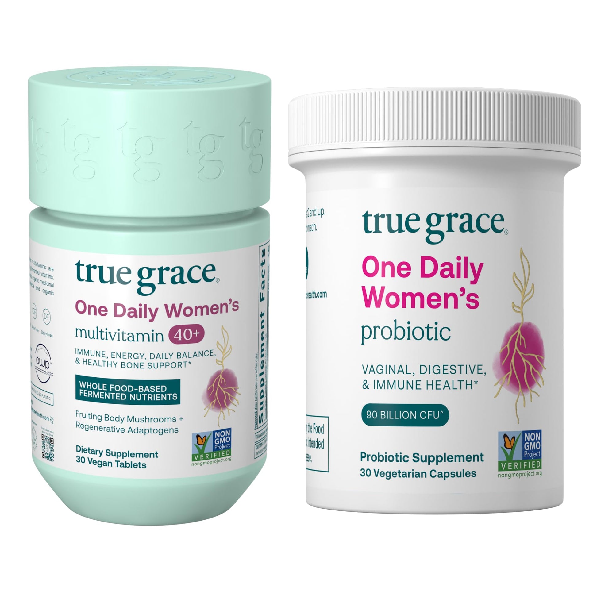 True Grace One Daily Women’s Multivitamin 40+ (30 Vegan Tablets) & One Daily Women’s Probiotic (30 Vegetarian Capsules), 60 Count