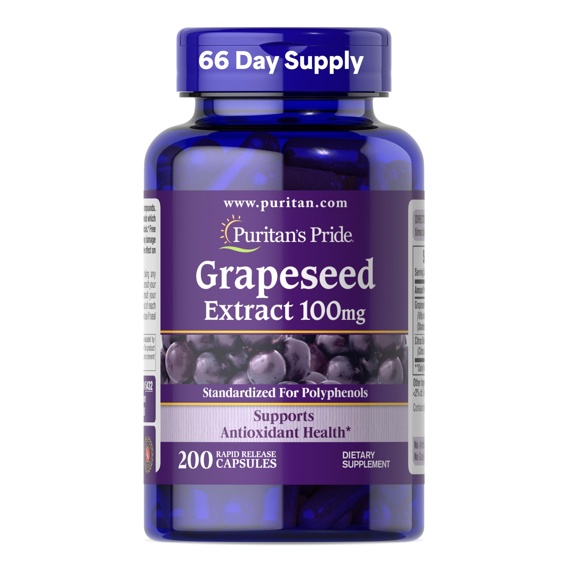 Puritan's Pride Grapeseed Extract 100mg with Citrus Bioflavonoid Complex Capsules, 200 Count