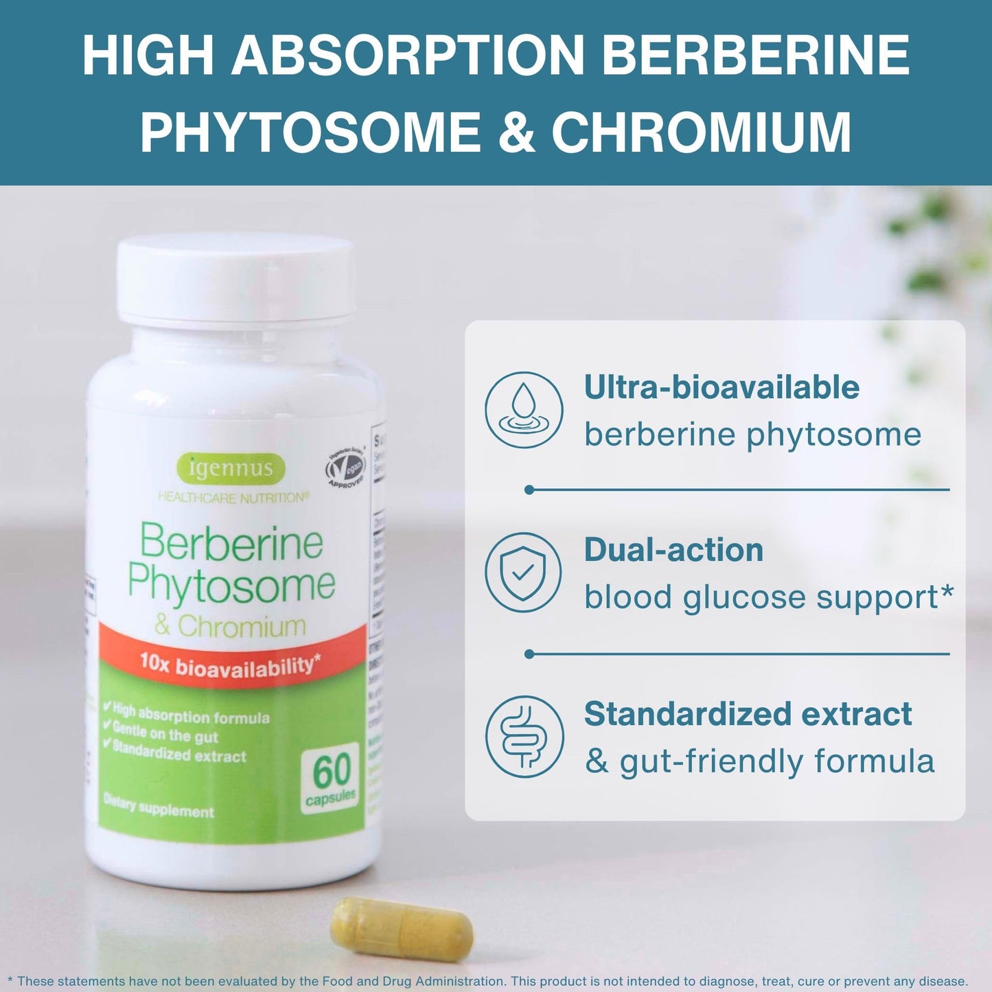 Igennus Healthcare Nutrition Berberine Phytosome 550mg with Chromium Capsule, 60 Capsules