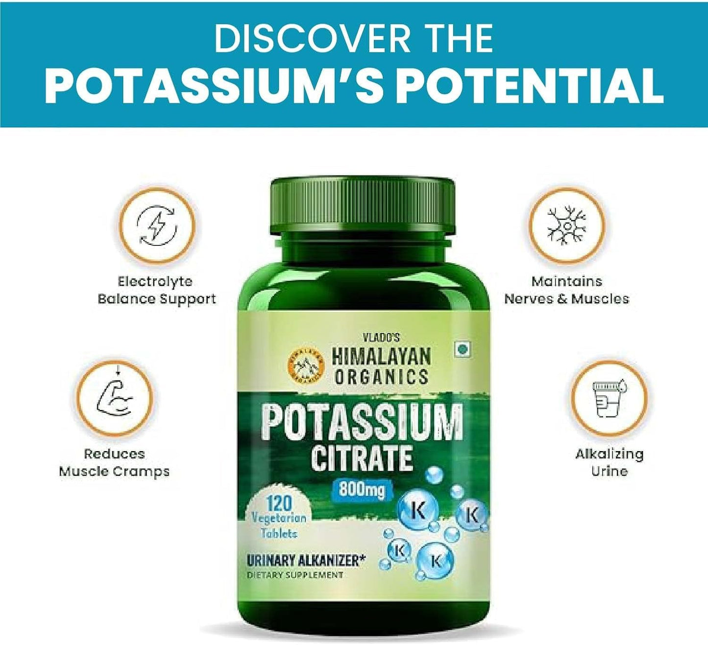 Generic Organic Potassium Citrate 800mg Supplement Tablet, 1 Count