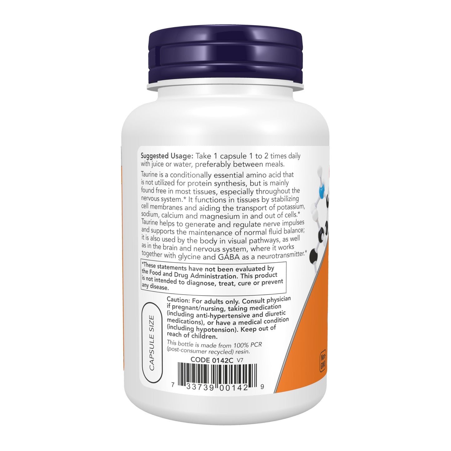 NOW Foods Taurine 1,000 mg Double Strength Nervous System Health* Veg Capsules, 100 Capsules