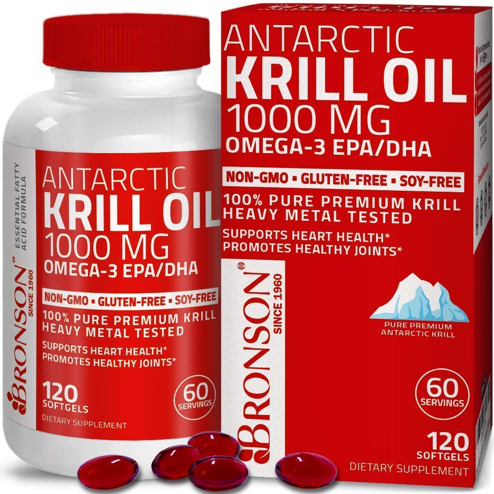 Bronson Marine Collagen Peptides Hydrolyzed Protein Powder + Antarctic Krill Oil 1000 mg with Omega-3s EPA DHA, 1