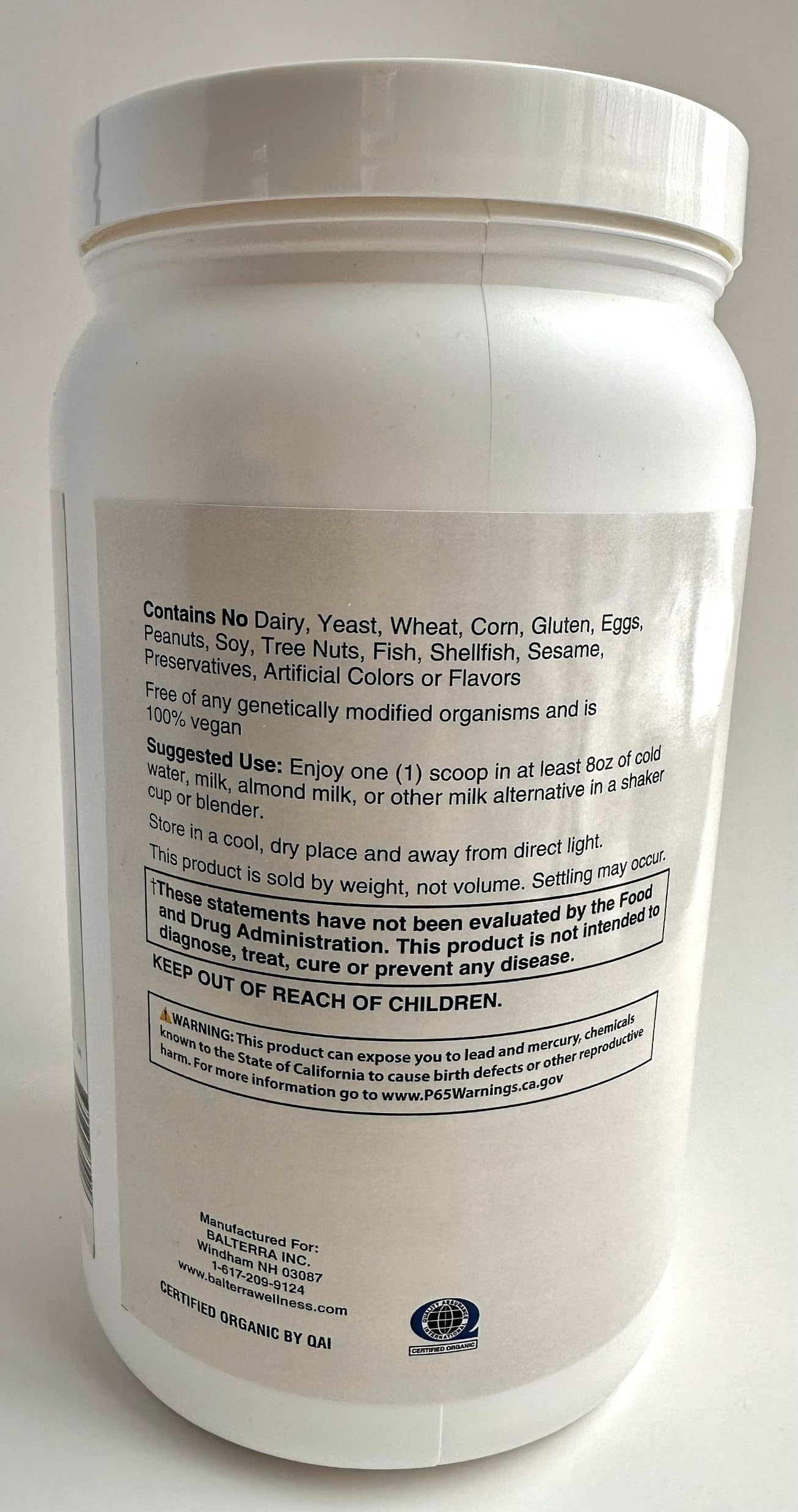 Wellness Made Clear Balterra Organic Plant Based Protein Powder Vanilla
