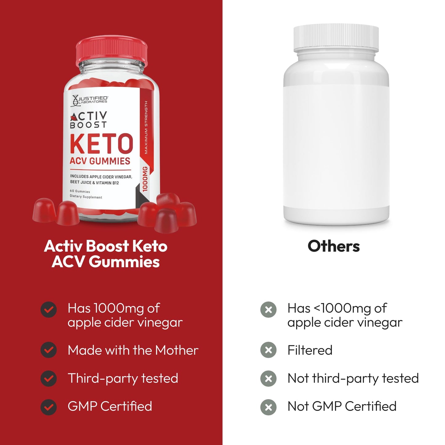 Justified Laboratories Activ Boost Keto ACV Gummies, 120 Gummies