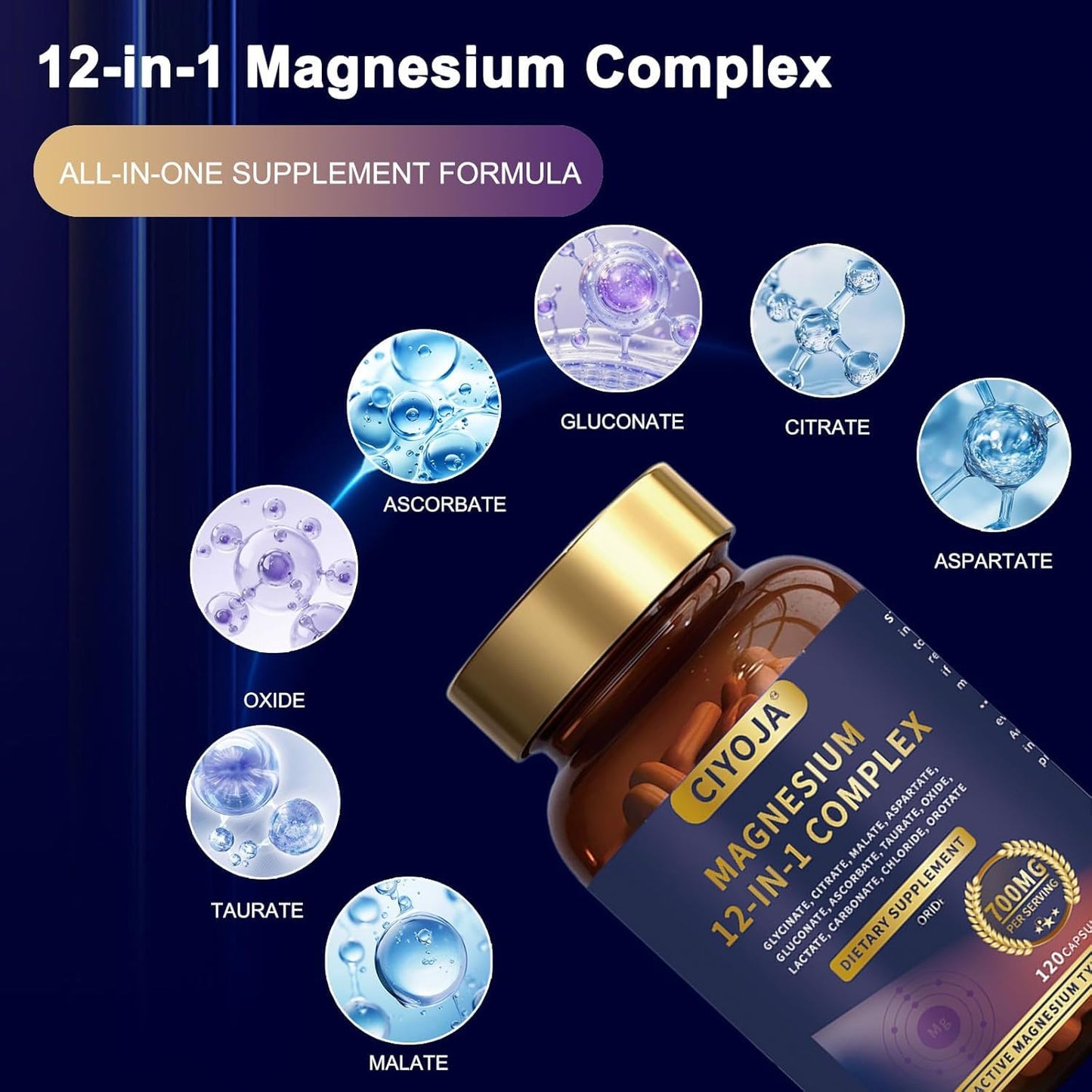 CIYOJA 12 in 1 Magnesium Complex 700mg Softgel, 120 Capsules